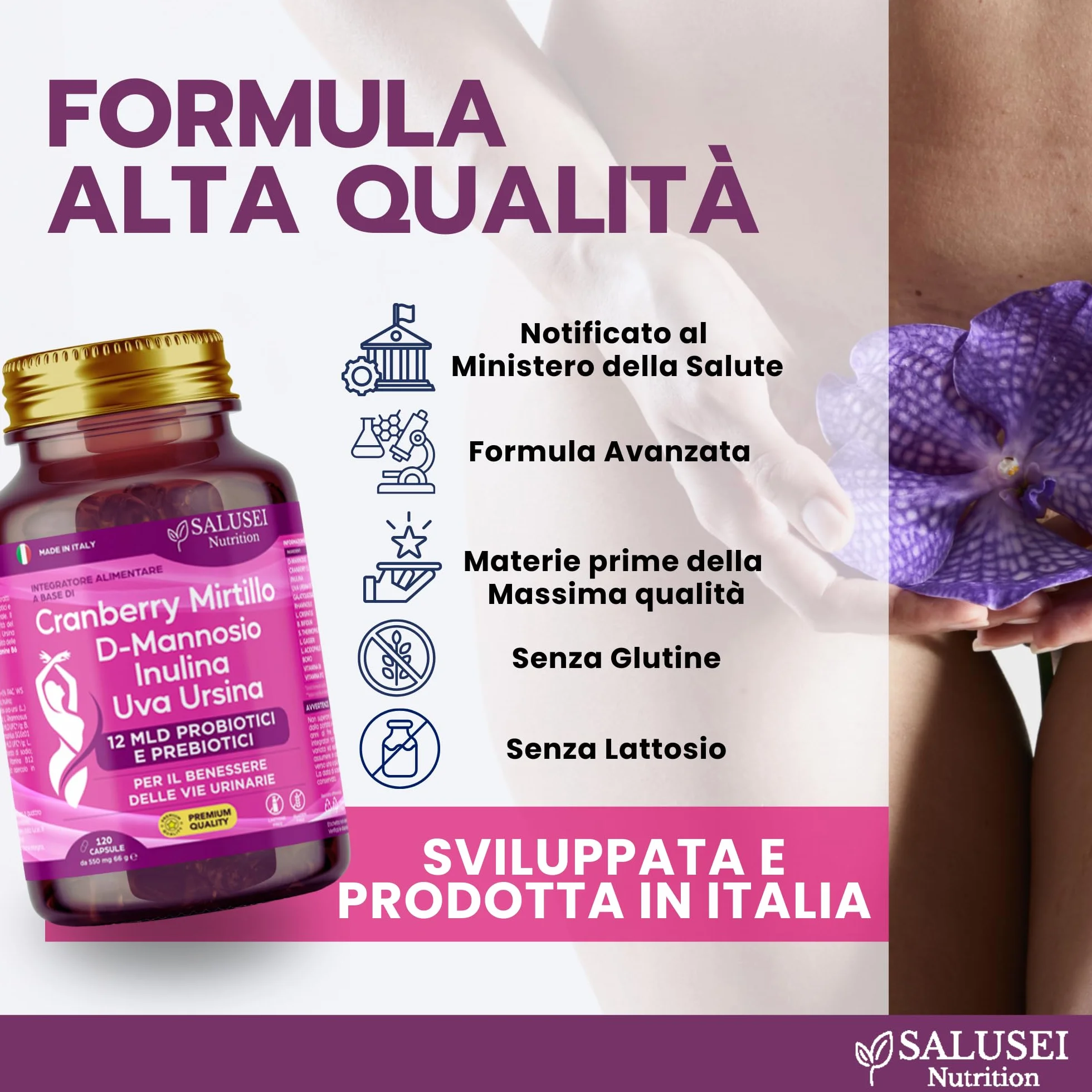 D-Mannosio Capsule Integratore per Cistite con Cranberry, Uva Ursina, Probiotici Donna e Candida Support