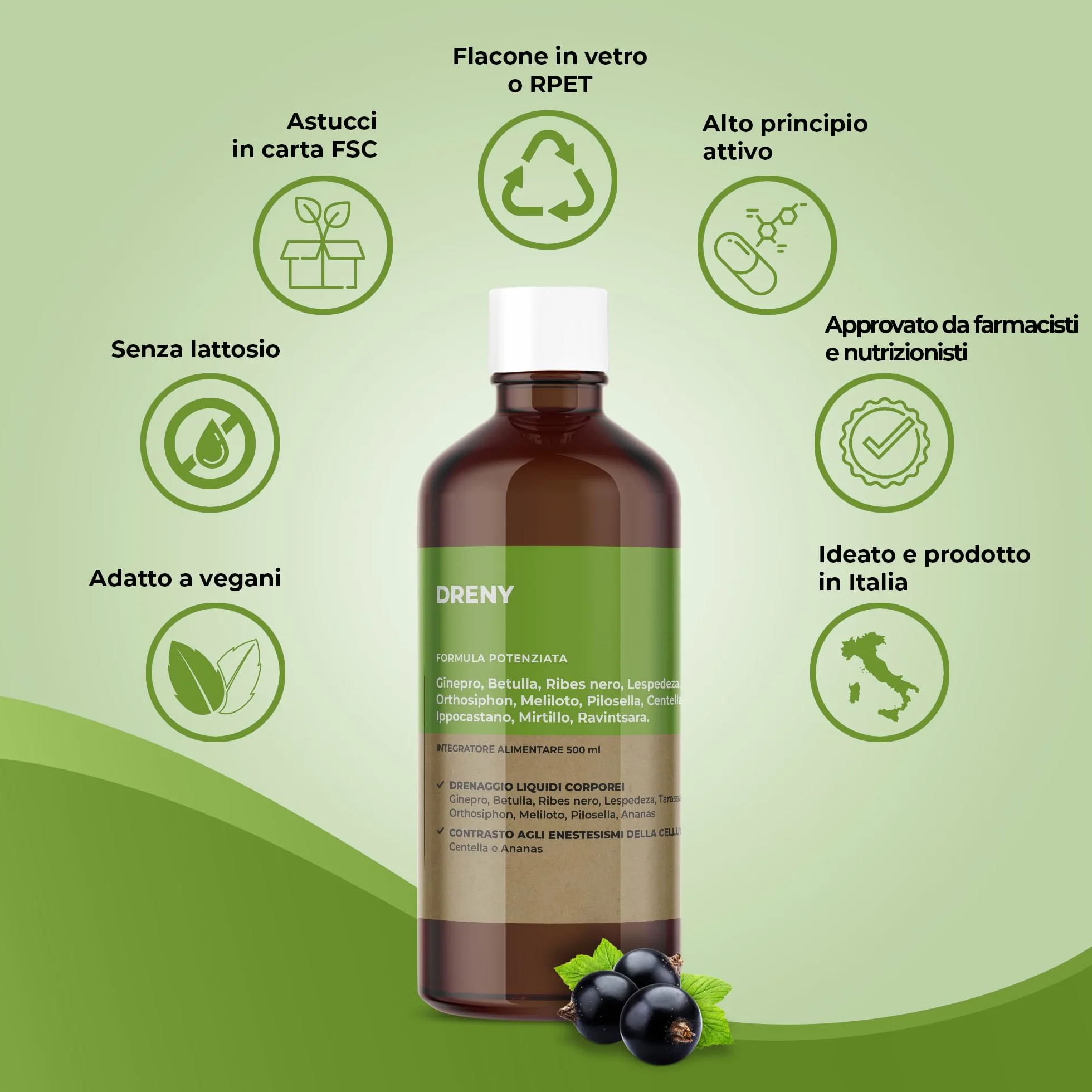 JEA DRENY Drenante Forte Anticellulite 500ml con 13 Estratti Naturali Detox Gambe e Corpo