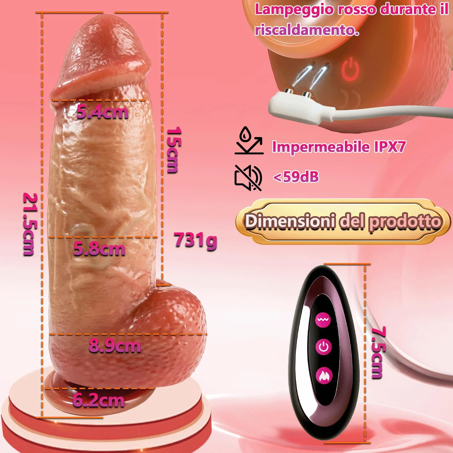 Dildo Vibratoreper Donna Vibratore Anale Pene Realistico XXL Grosso da 5,8 cm di Diametro Dildo Realistico con 5 Spinte 10 Vibrazione e Modalità di Riscaldamento Telecomando Vibratoreper Donna Grandi