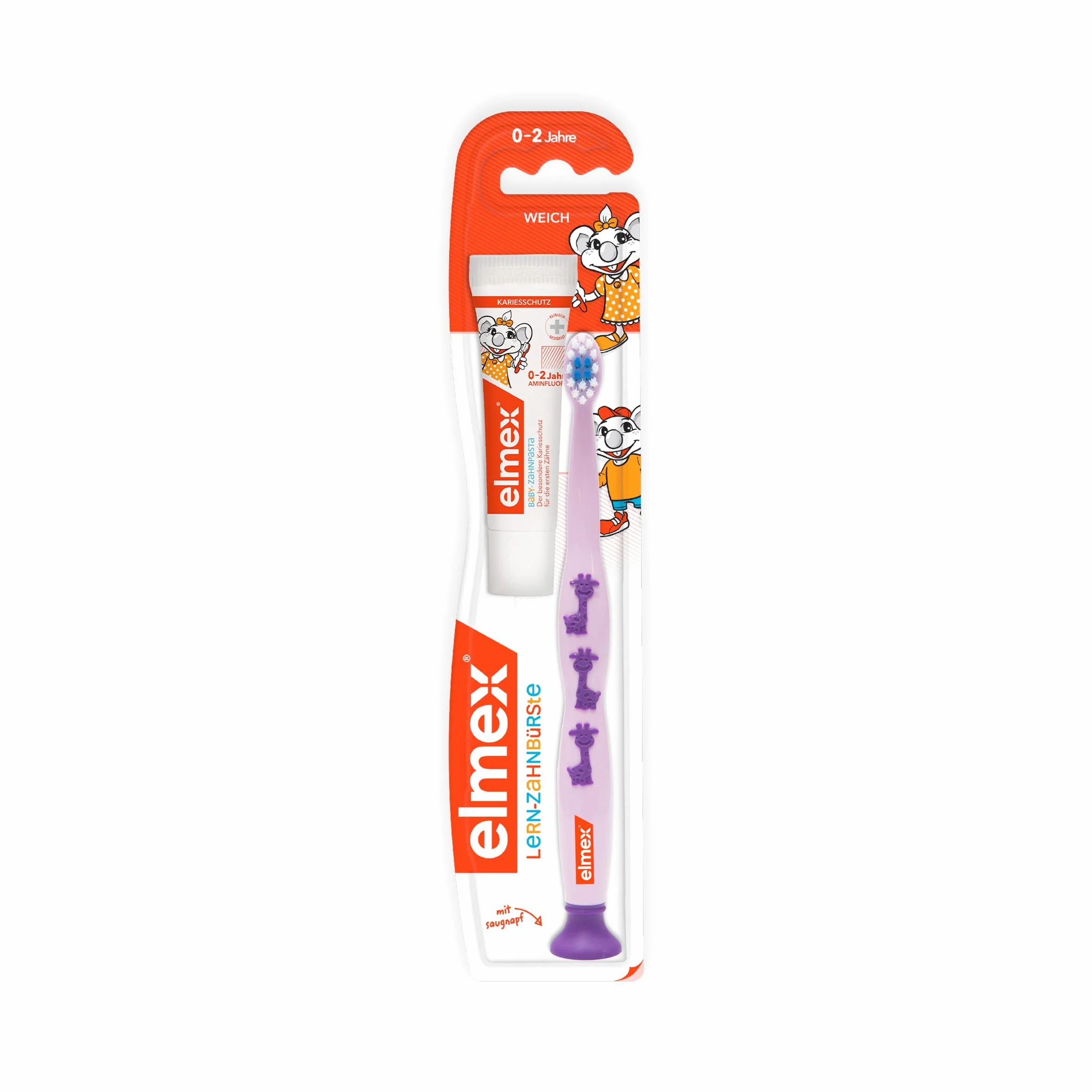elmex Spazzolino da denti da 0 a 2 anni, 1 pezzo, adatto all'età, con setole morbide e impugnatura ergonomica, abitua i bambini a lavarsi i denti in modo giocoso