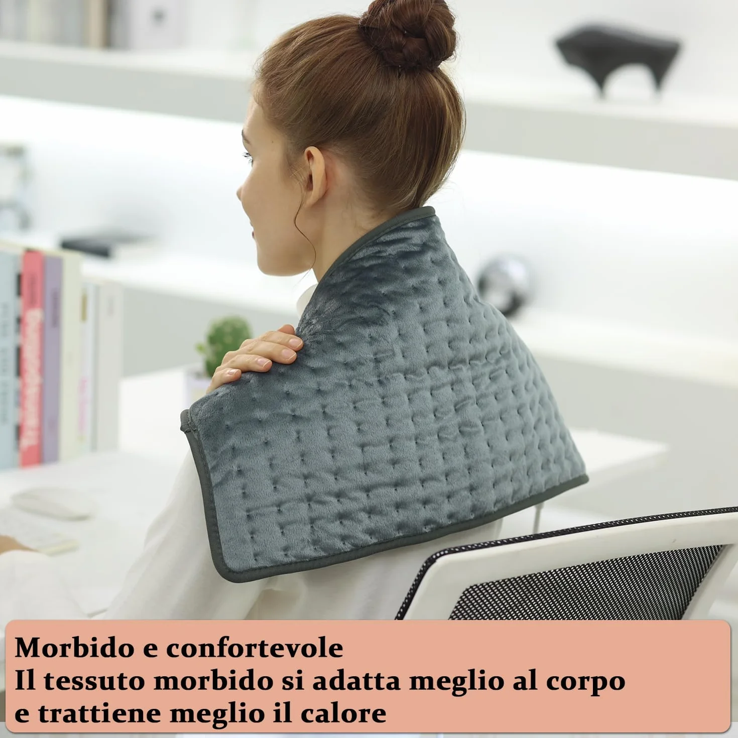Termoforo Elettrico,Termoforo per schiena, collo, spalle e addome con spegnimento automatico, flanella morbida (Grigio Scuro, 30x60cm)