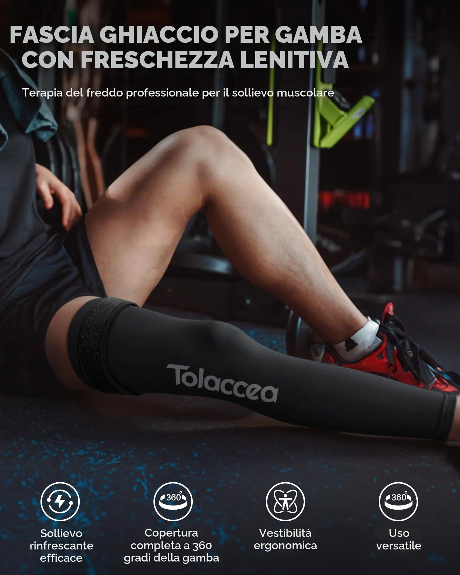 Tolaccea Impacco Ghiaccio per Gamba Intera con Copertura 360° – Fascia con Gel Riutilizzabile per Sollievo dal Dolore e Recupero Muscolare – per Piede, Polpaccio, Coscia, Ginocchio e Tibia(L)