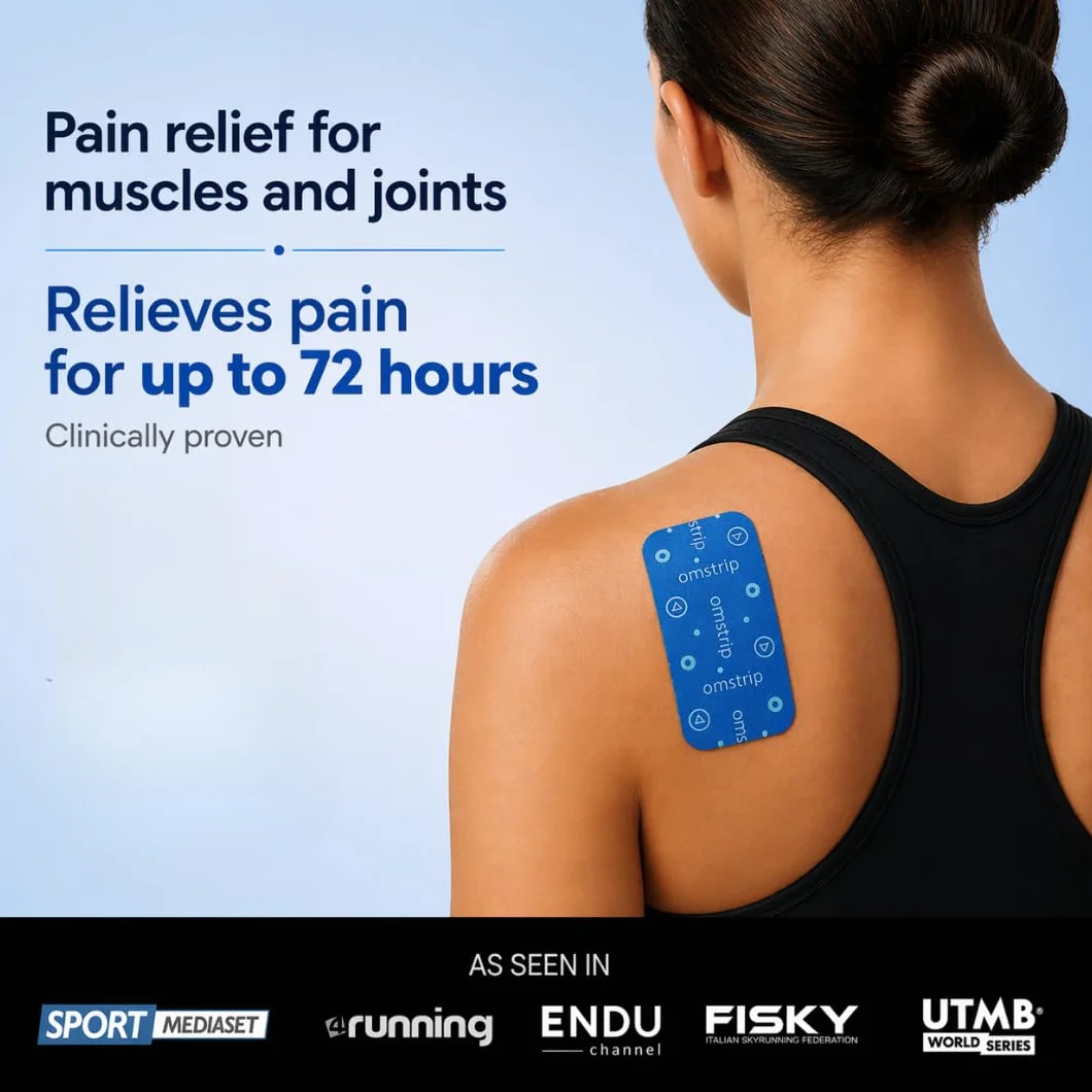 Omstrip Wellness Cerotti Bioattivi 8 Pezzi, Sollievo Naturale 72 Ore Dolori Muscolari, Cerotto Kinesiologico FIR Tecnologia F7