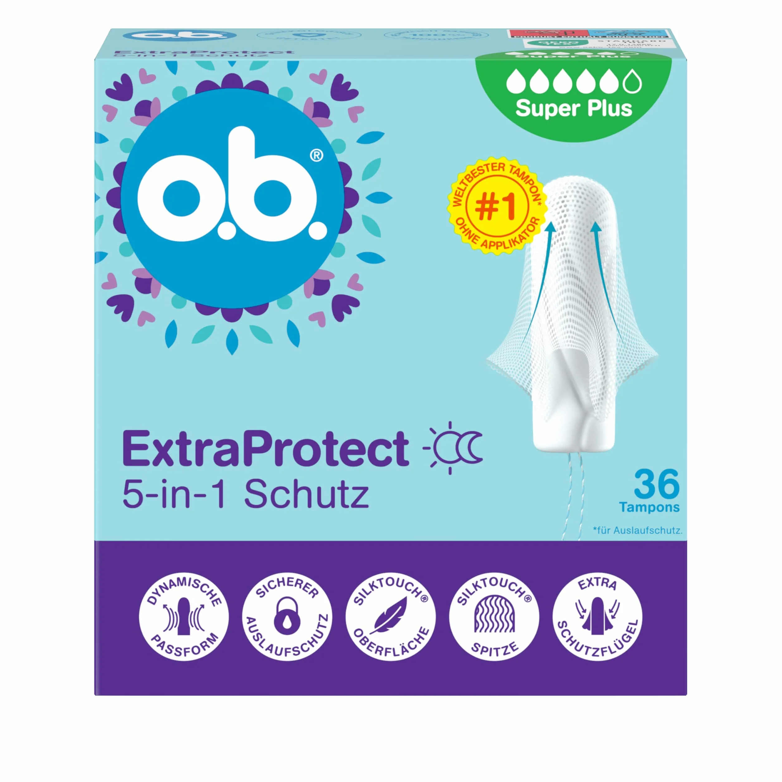 o.b. ExtraProtect 5 in 1 tamponi con ali, 36 pezzi