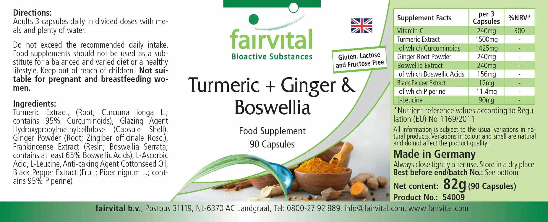 Fairvital Curcuma Zenzero Boswellia Vitamina C 90 Capsule Vegane Pepe Nero