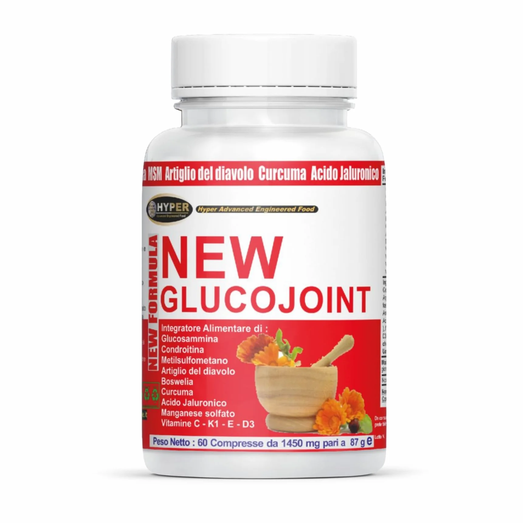 Hyper Glucojoint Integratore Alimentare | con Glucosamina Condrotina MSM, Artiglio del Diavolo Forte e Acido Ialuronico | 60 Compresse Prodotto in Italia