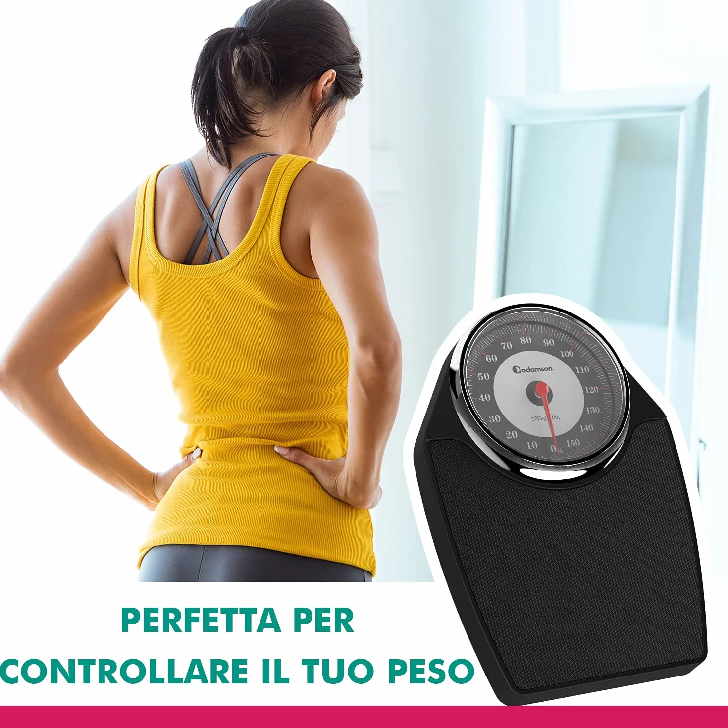 Adamson A24 Bilancia Pesapersone Meccanica, Analogica, Fino a 160 kg, Piedini Anti Scivolo – NUOVA - Durevole, Accurata e precisa – 20 Anni di Garanzia – Per la tua casa – Camera da Letto e Bagno