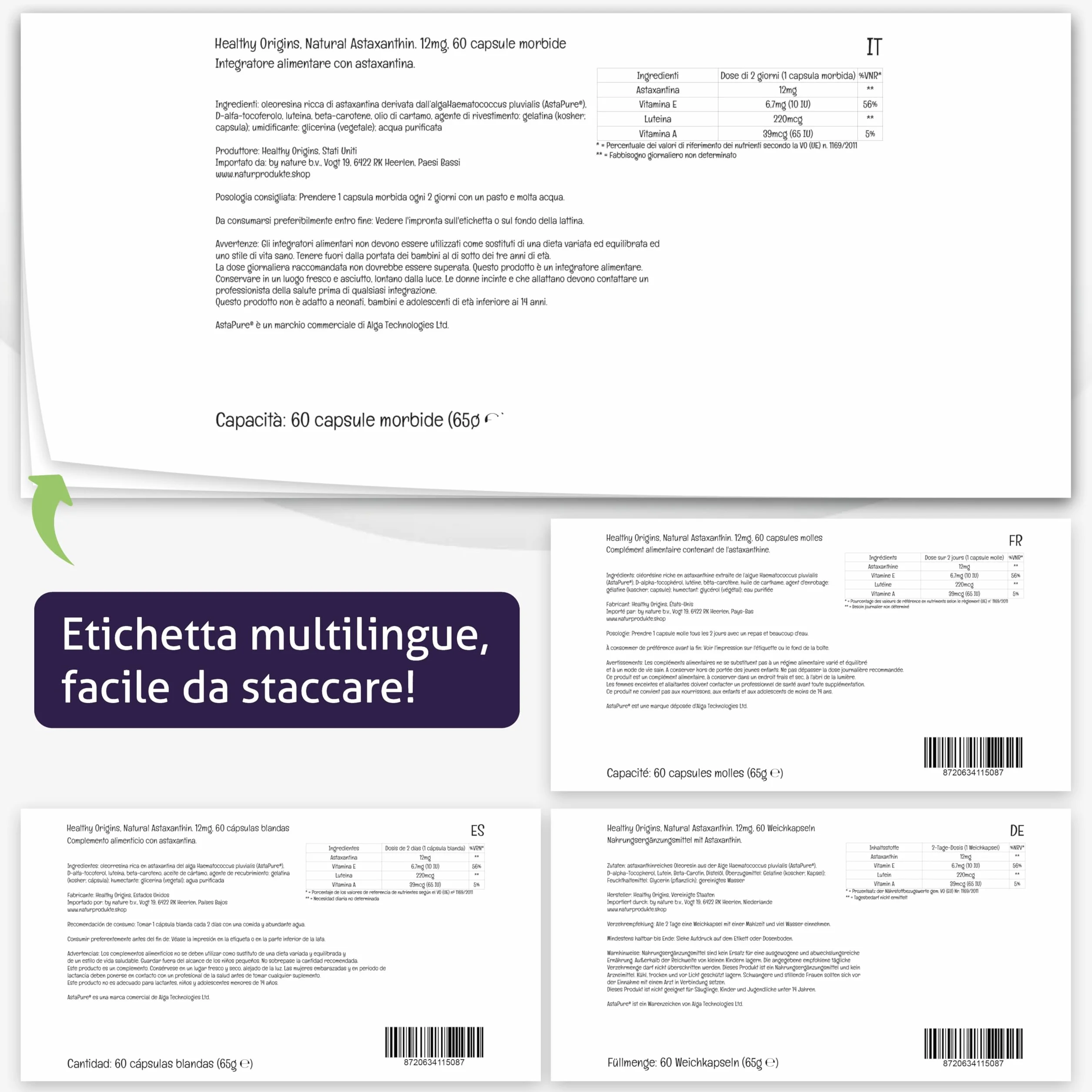 Healthy Origins Triple Strength Astaxanthin 12mg 60 Capsule Haematococcus Pluvialis Non-GMO