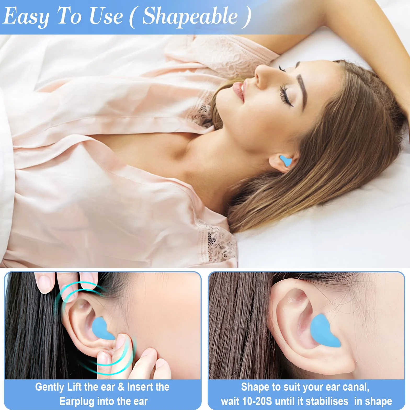 12 Paia Tappi Orecchio Silicone Riutilizzabili tappo per Dormire e Nuoto orecchia Antirumore Morbida Modellabili per Bambini e Adulti (Blu)