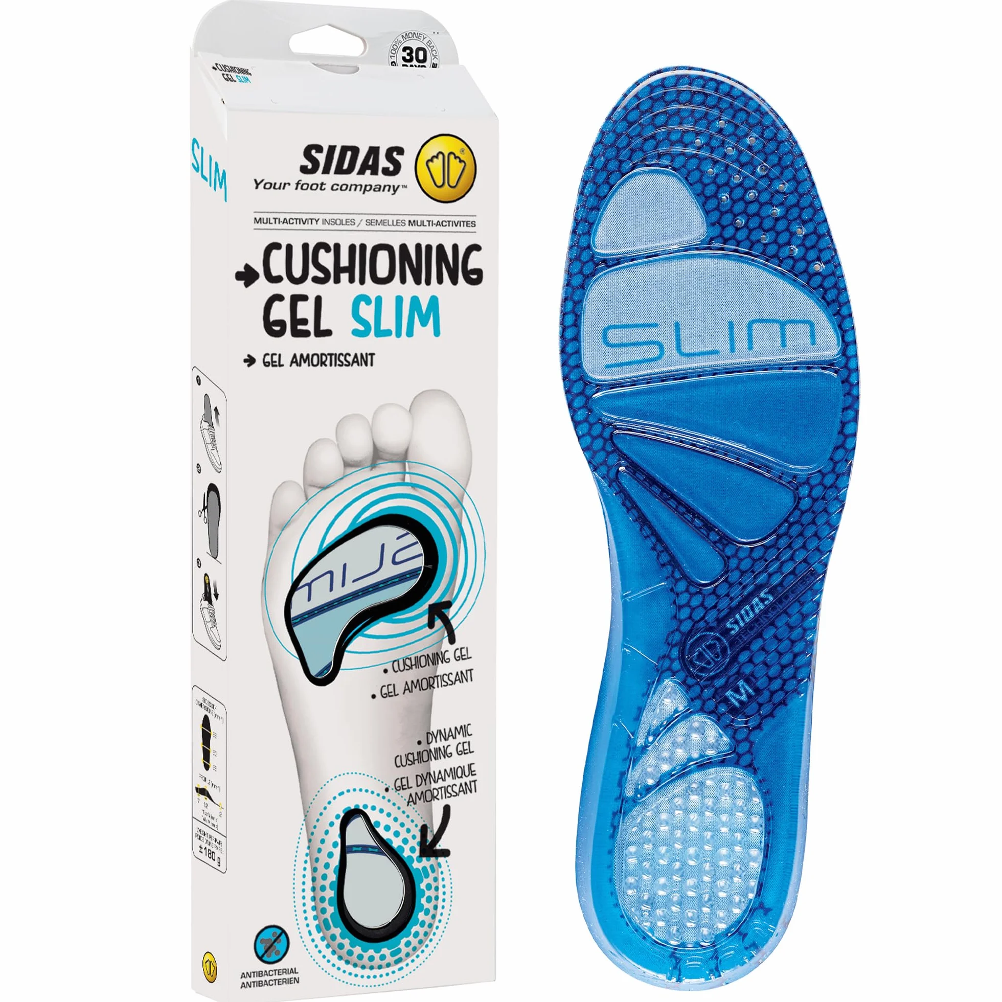 Sidas Gel Slim Solette in Gel Ammortizzanti e Antibatteriche per Camminare o Lavorare Comfort Traspirabilità