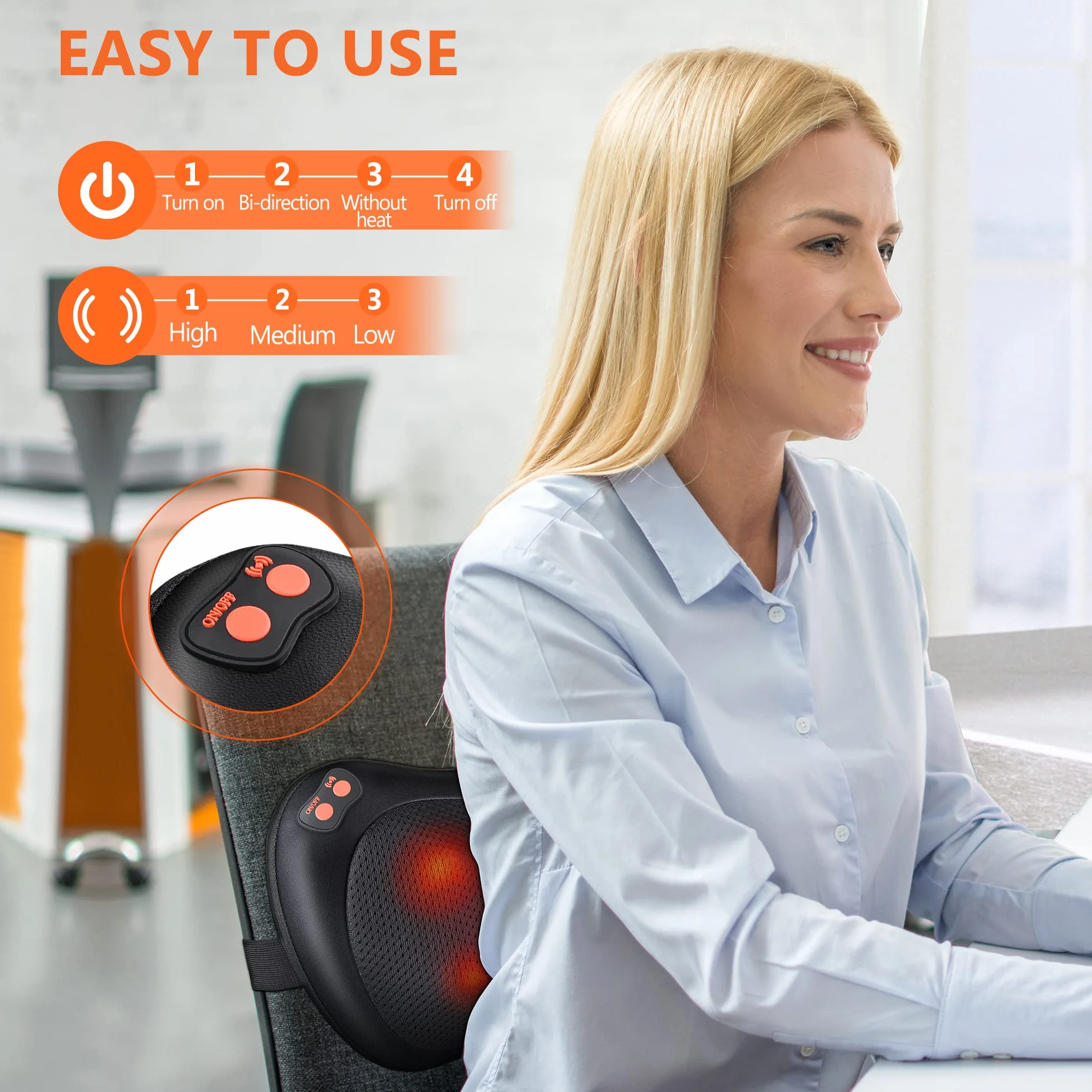 Cuscini per Massaggi Elettrici Cuscino Massaggiante Shiatsu per 3 Velocita con Cambio di Direzione e 4 Nodi di Massaggio per Collo dei Rilassarsi Muscolare Adatto a Casa Ufficio Come Regalo