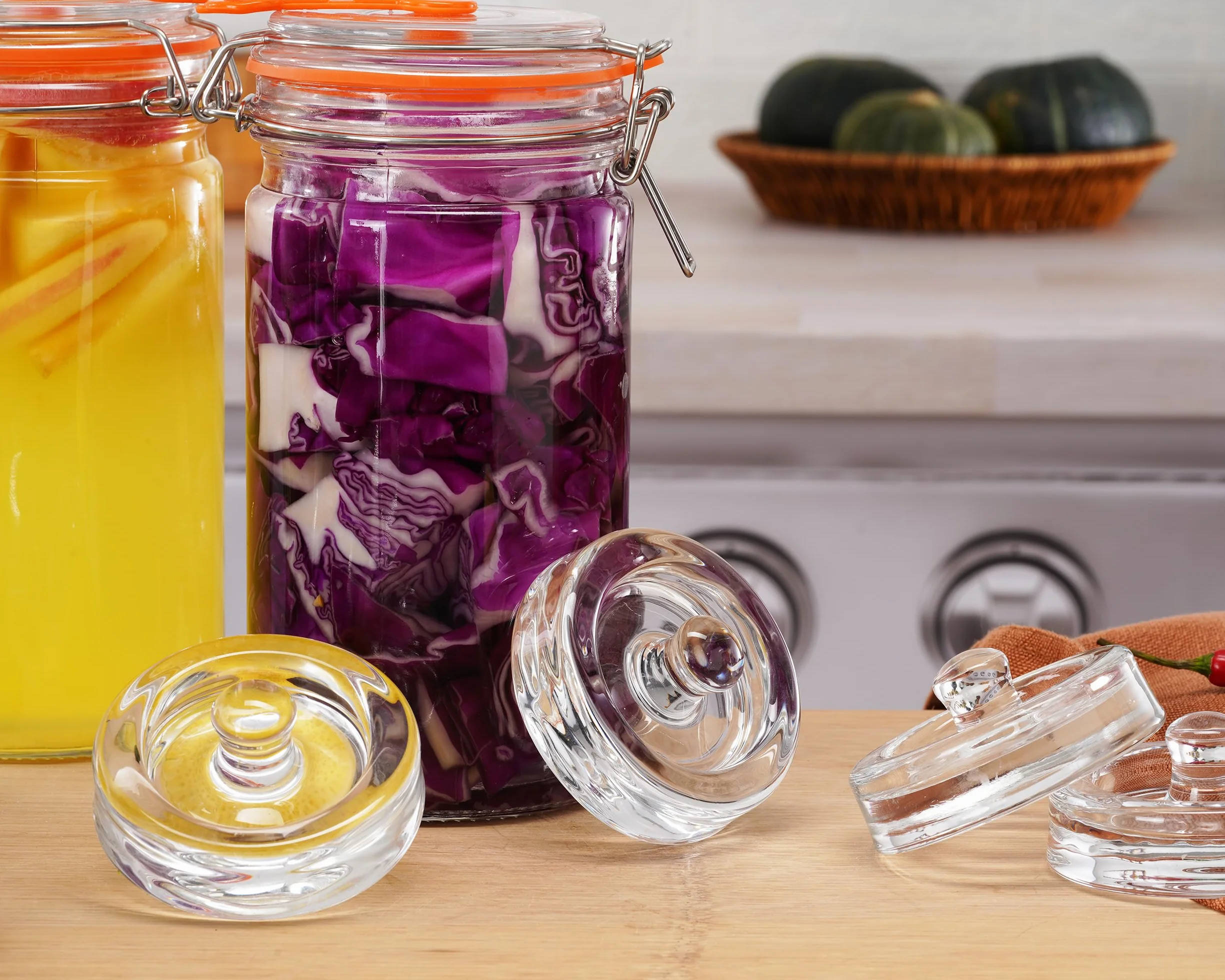 Pesi fermentatori in vetro, 4 pezzi, Ø 8 cm, pesi in vetro per fermentazione, peso fermentazione e pietra di contrappeso per bicchieri di mason a collo largo, crauti, kimchi