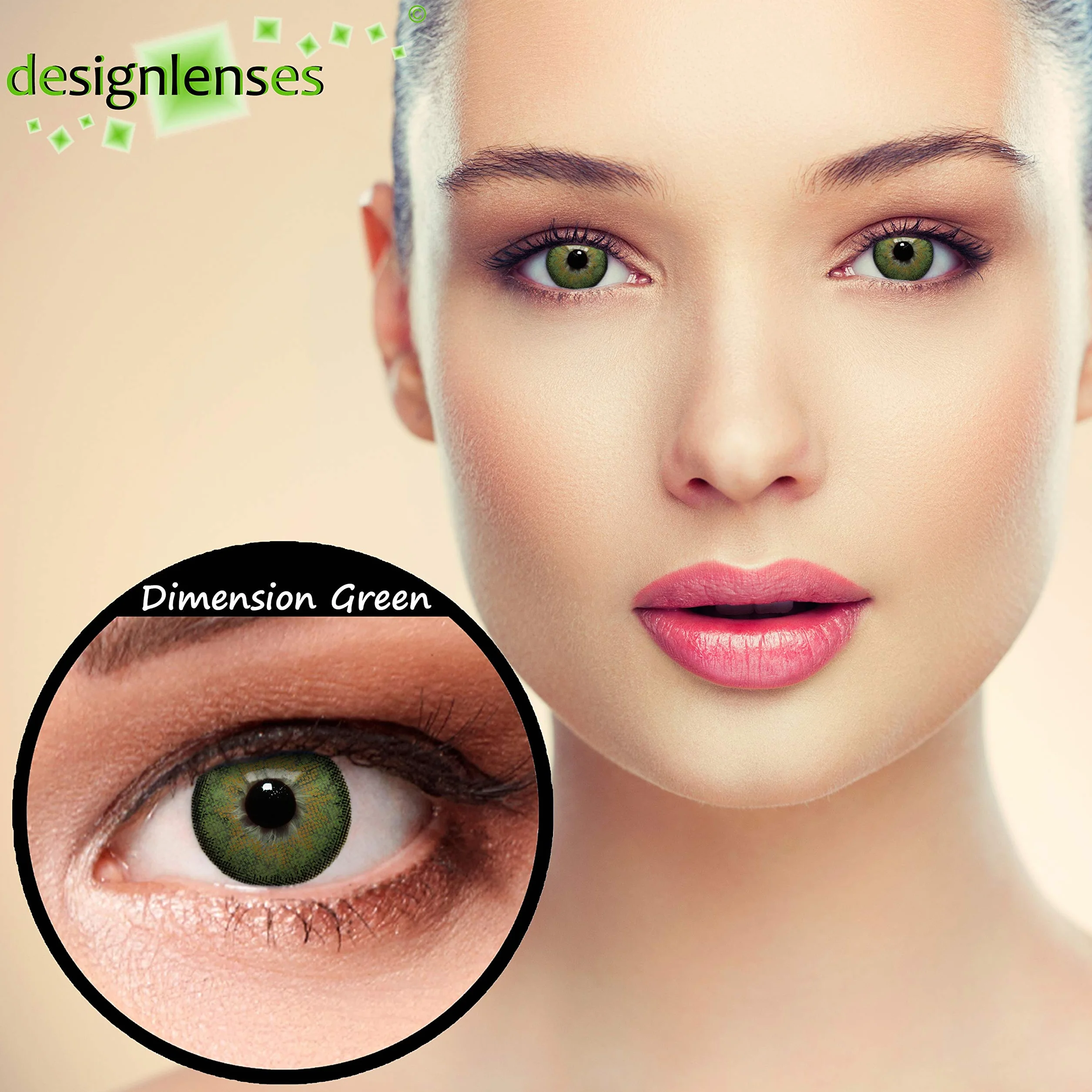 Lenti a contatto colorate verde 1 paio (2pz) Dimension Green senza gradazione per occhi scuri
