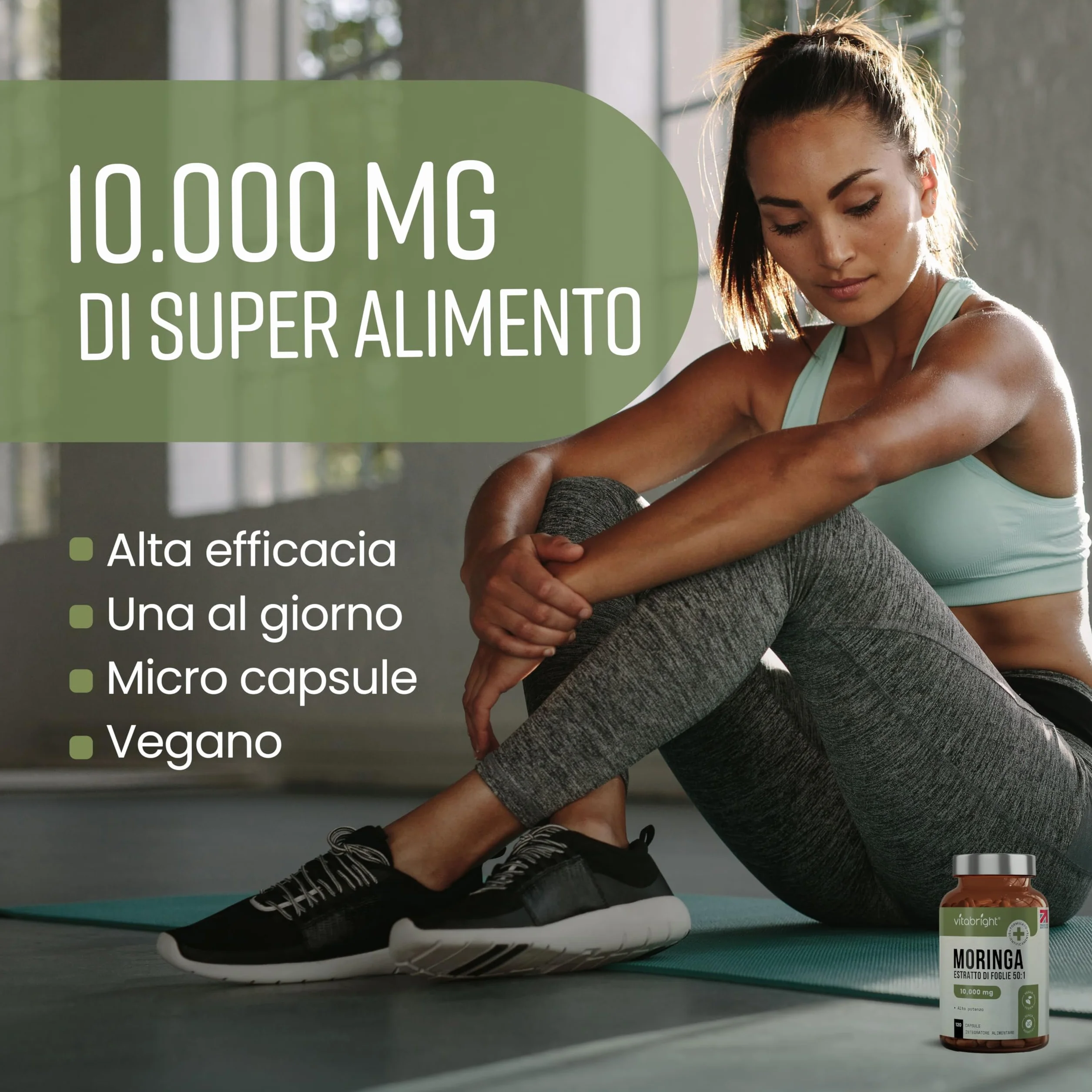 Capsule di Moringa Pura 10.000 mg Alto Dosaggio 4 Mesi Senza Additivi Superalimento Vegano in Polvere Estratto Puro di Foglia di Moringa VitaBright