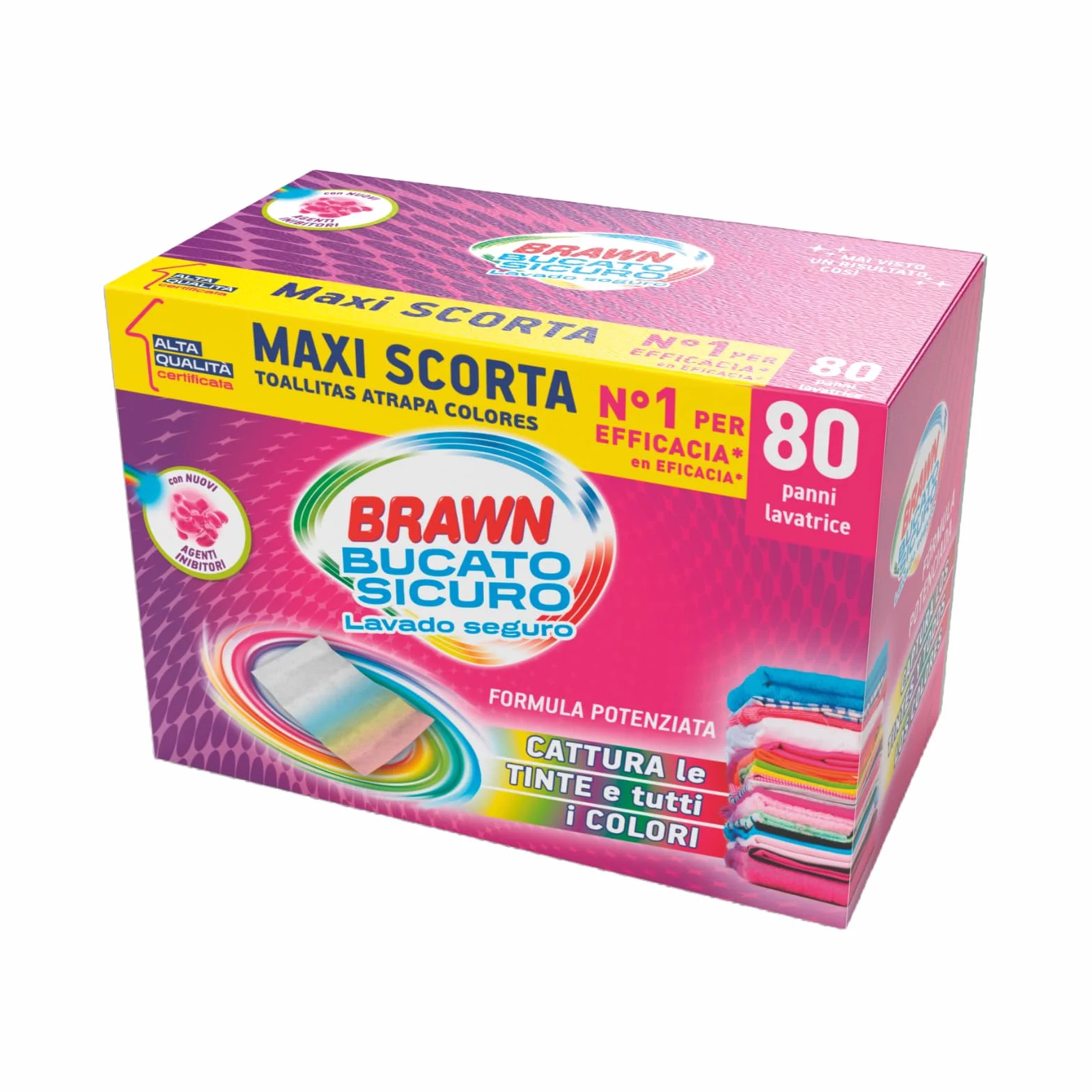 Brawn Bucato Sicuro Foglietti Acchiappacolore, Con Agenti Inibitori Cattura le Tinte e i Colori, Confezione da 80 Foglietti