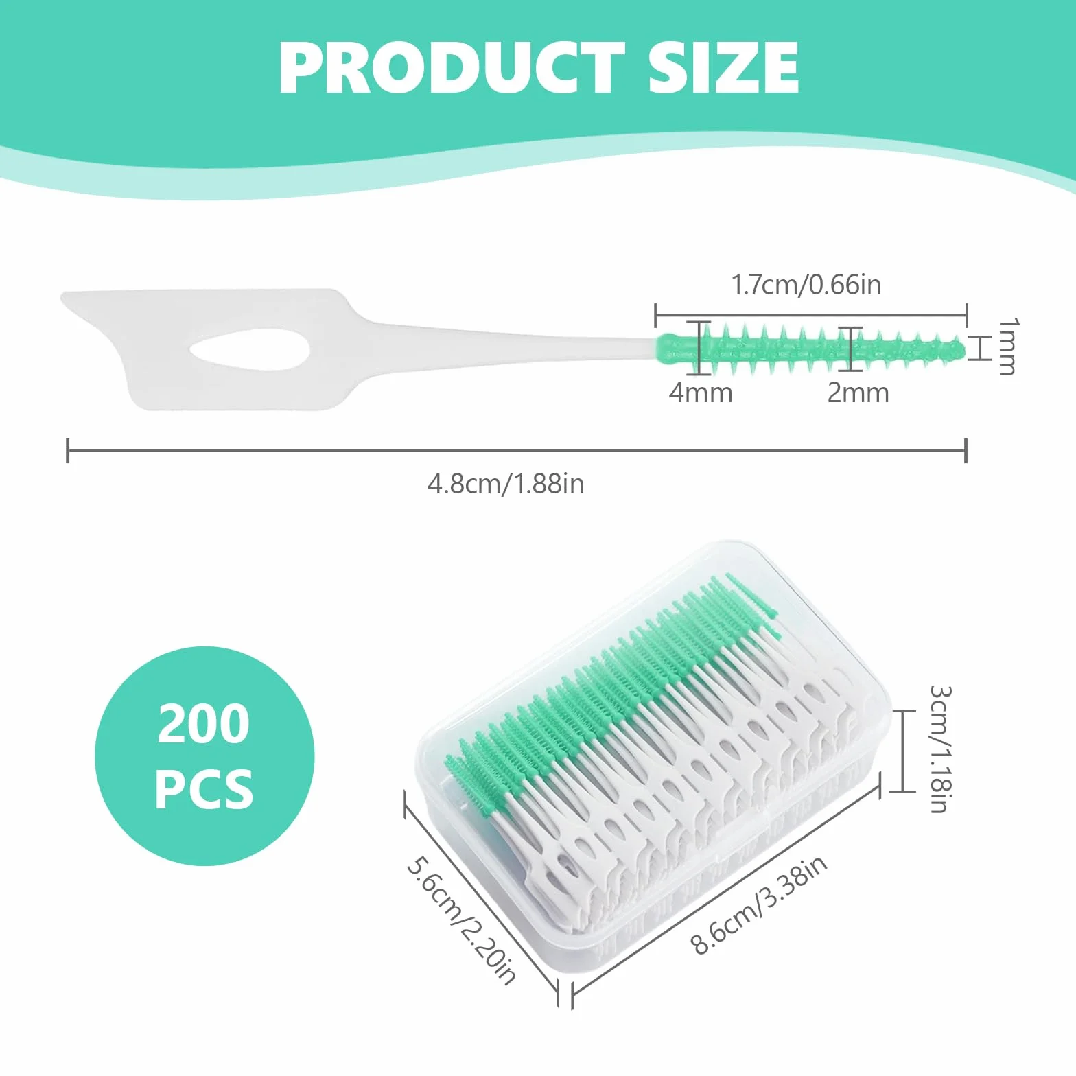Scovolini dentali in silicone 200 pezzi, spazzolino interdentale per pulizia denti, verde
