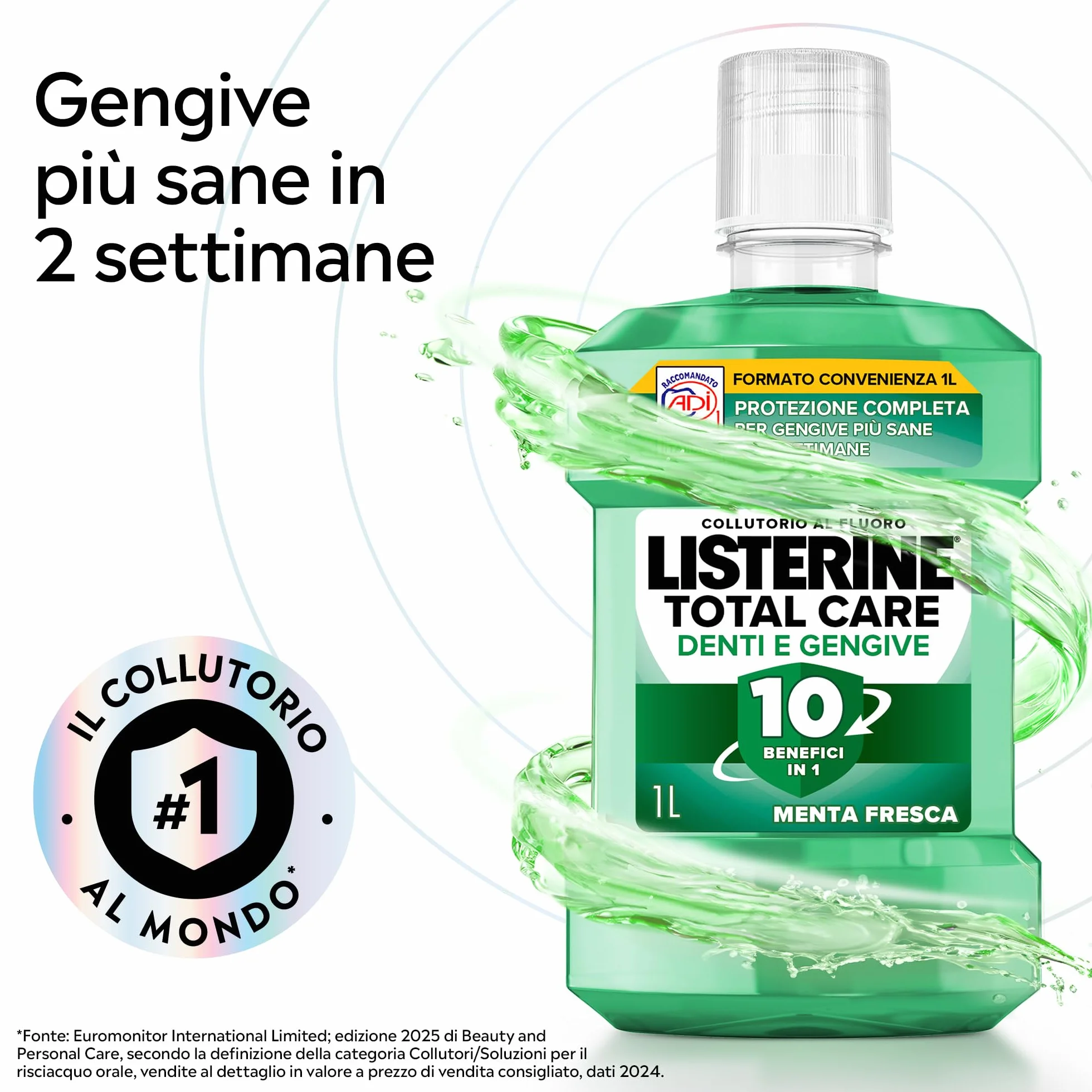 LISTERINE Total Care Denti e Gengive Collutorio al Fluoro Menta Fresca 2x1L