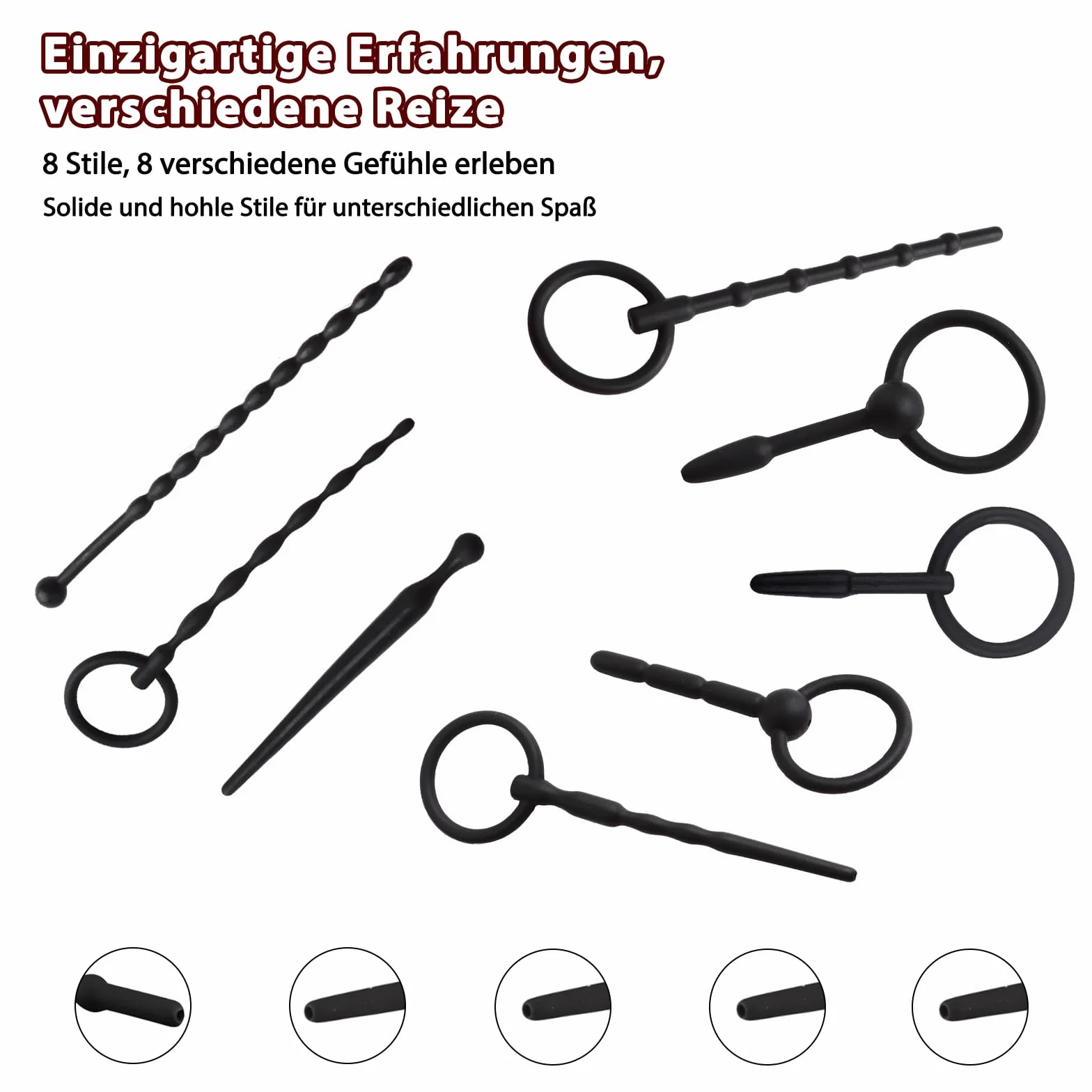 BDSMJOY 8pcs Silicone Sonda Dilatatore Uomo Stimolatore Uretra Pene Plug