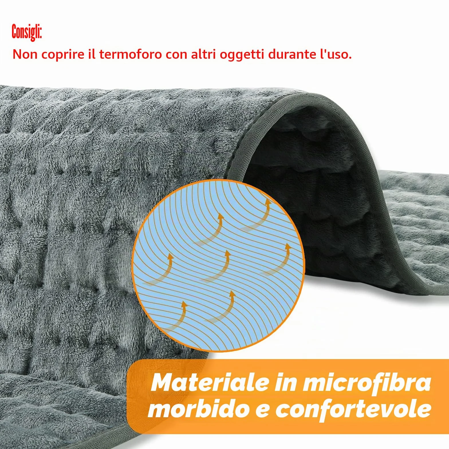 Termoforo Elettrico, Pad Elettrico con Spegnimento Automatico e 6 Livelli di Temperatura, Pad Riscaldante per Schiena, Spalla, Pancia Tecnologia di Riscaldamento (Gris Oscuro, 30x60 cm)