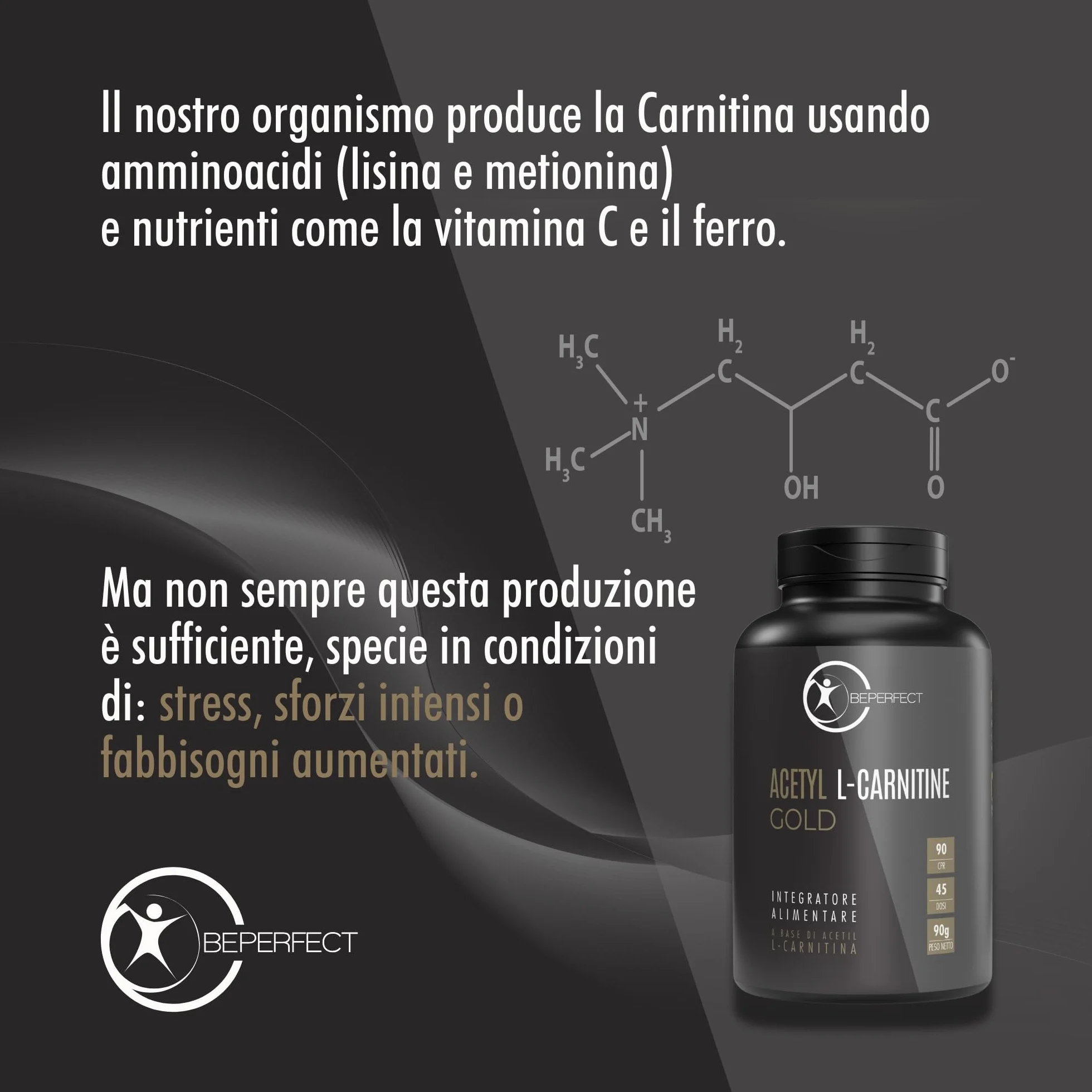 Acetil L-Carnitina Tartrato 3360 mg 90 Compresse Integratore Supporto Metabolico e Energetico