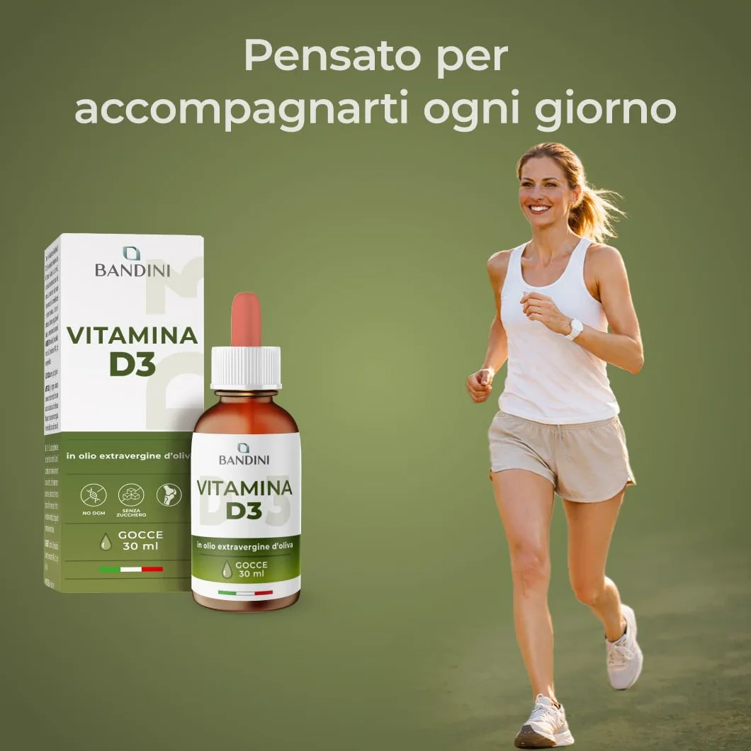 Bandini® Vitamina D3 | 2000 UI per Goccia | Integratore in Olio Extravergine di Oliva | 30ml con Contagocce | Supporto per Ossa, Denti e Sistema Immunitario | Alta Biodisponibilità | Facile Assunzione