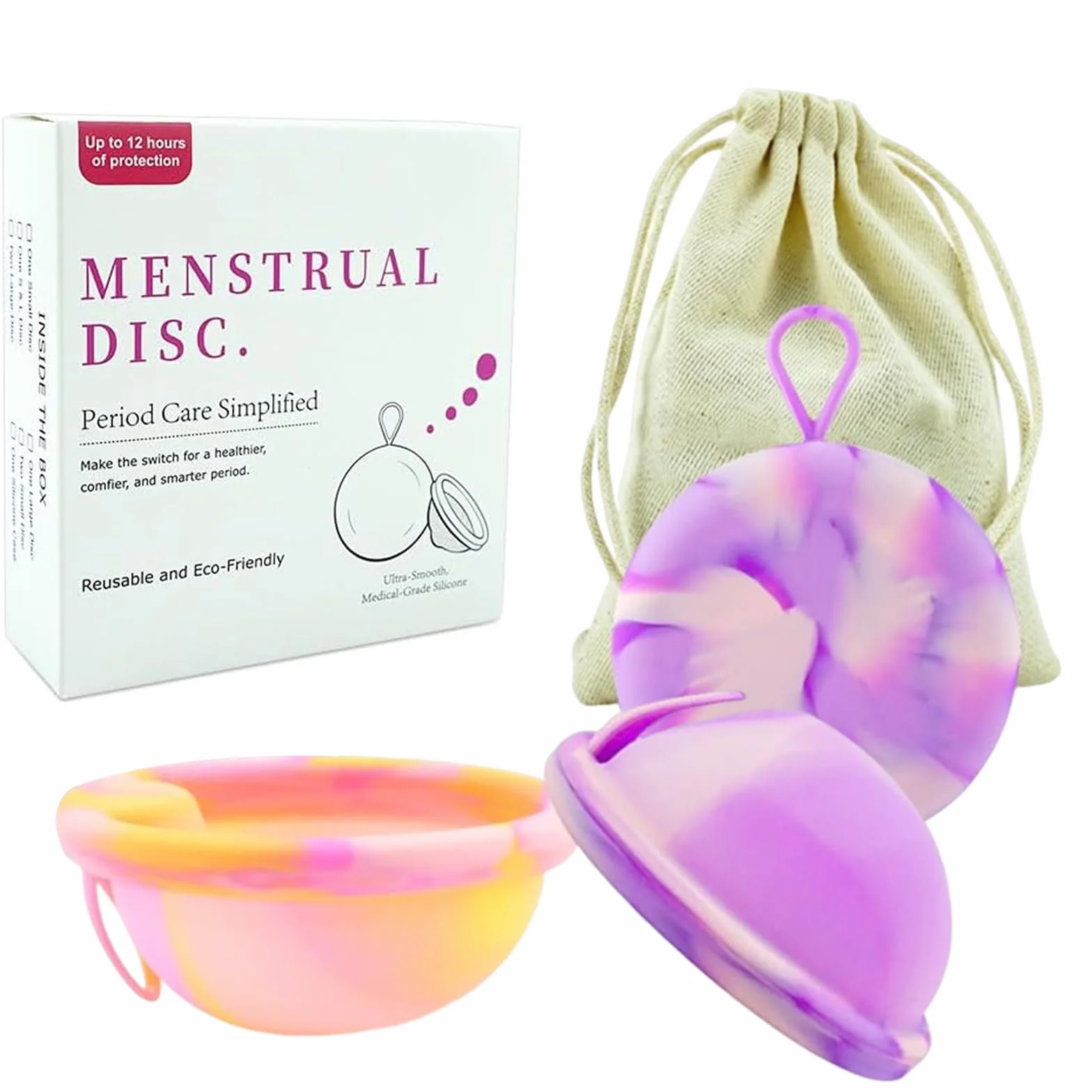 Binnan 2 Pezzi Disco Mestruale in Silicone, Set di dischi mestruali taglia S+L con tasche portaoggetti, disco mestruale riutilizzabile, Coppetta mestruale per donne attive sport, nuoto