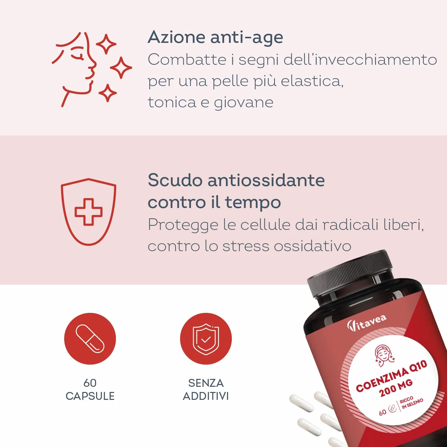 Coenzima Q10 200mg – Integratore Antiossidante Naturale – Con Selenio per Pelle, Unghie e Capelli – 60 Capsule Vegane, Antiage, Supporto Energetico, Protezione Contro lo Stress Ossidativo - Vitavea