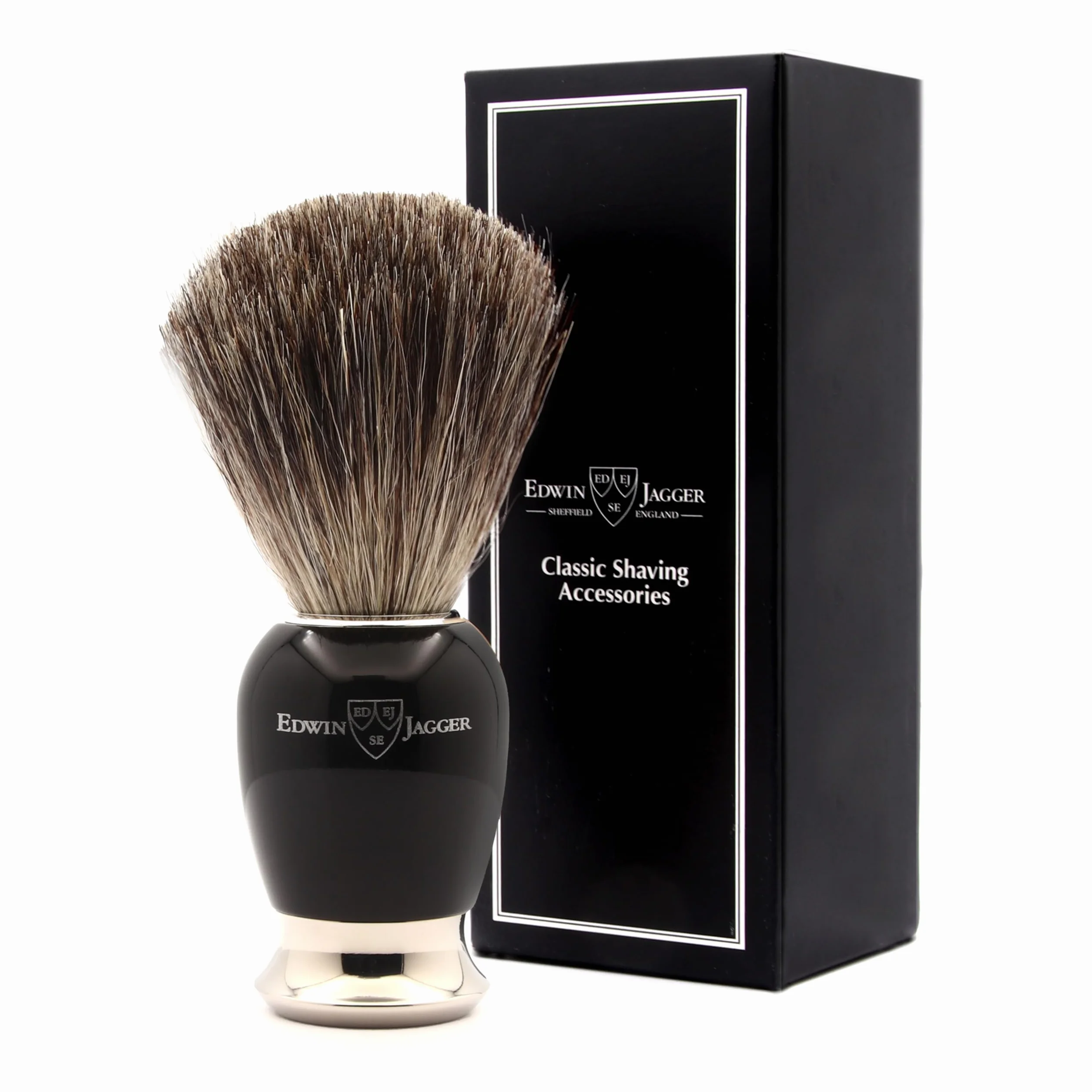 Edwin Jagger 81SB586AMZ Classico pennello da barba esfoliante in puro tasso imitato di ebano con supporto per crema da barba o sapone da barba per uomo e donna (nero)