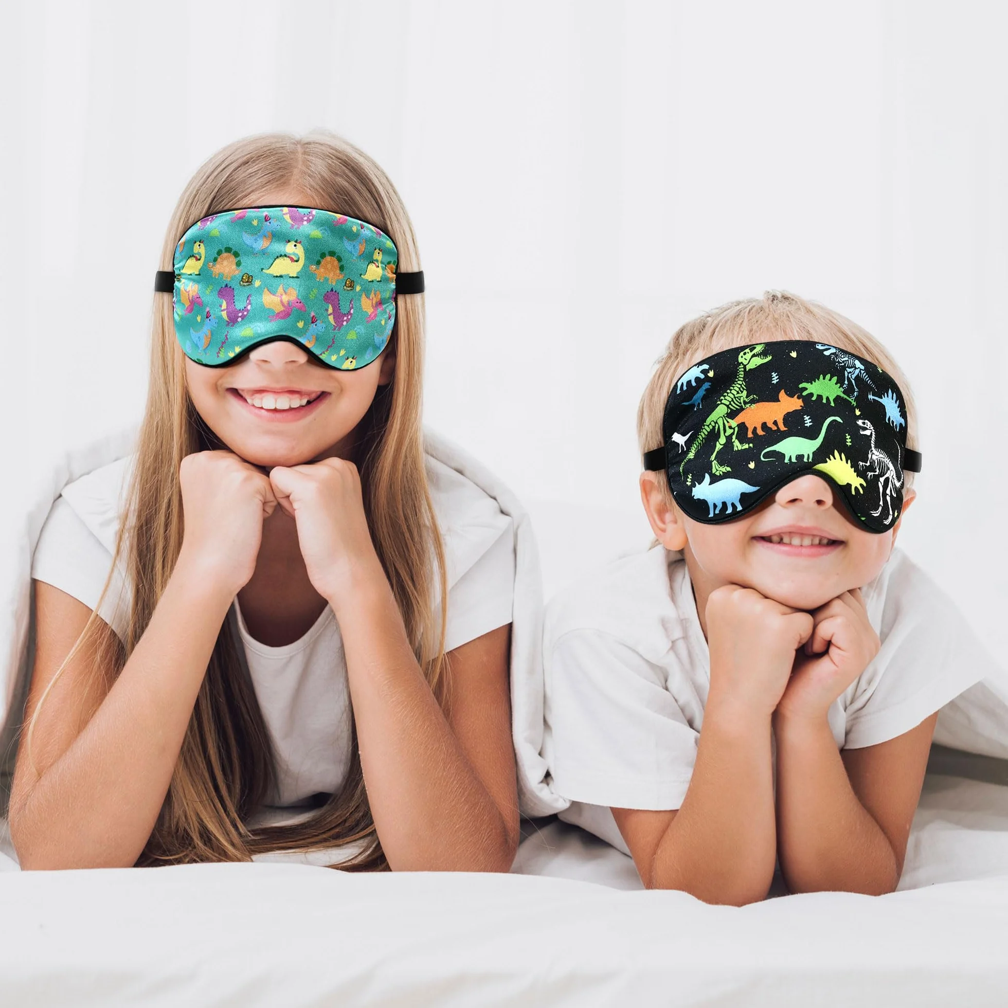 Confezione da 2 maschere per dormire per bambini, motivo dinosauro, simpatiche mascherine per dormire, con cinghia regolabile, oscurante, per bambini e adolescenti, per chi dorme sul fianco, casa