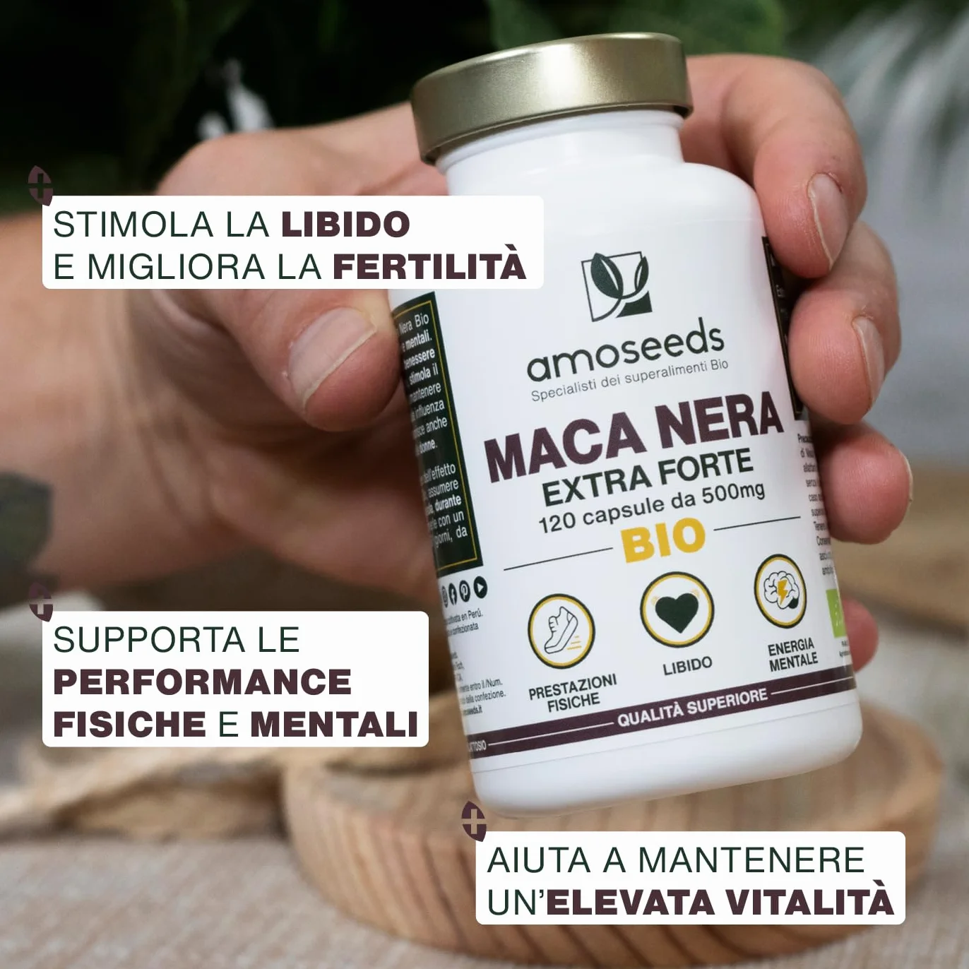 Maca Peruviana Nera BIO, 10 000mg al giorno | Estratto di radice di Qualità superiore | Equilibrio Ormonale, Energia, Benessere, | 120 Maca Capsule Vegane