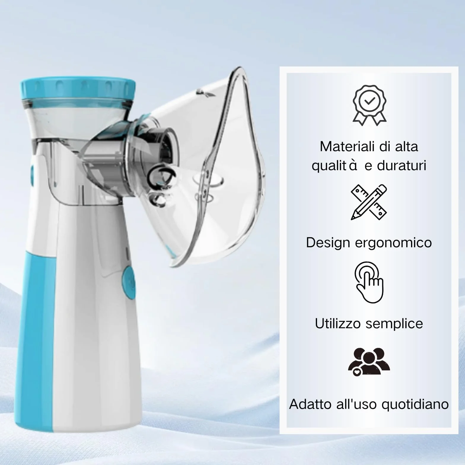 Aerosol Portatile Silenzioso per Adulti e Bambini con Due Maschere e Ugelli