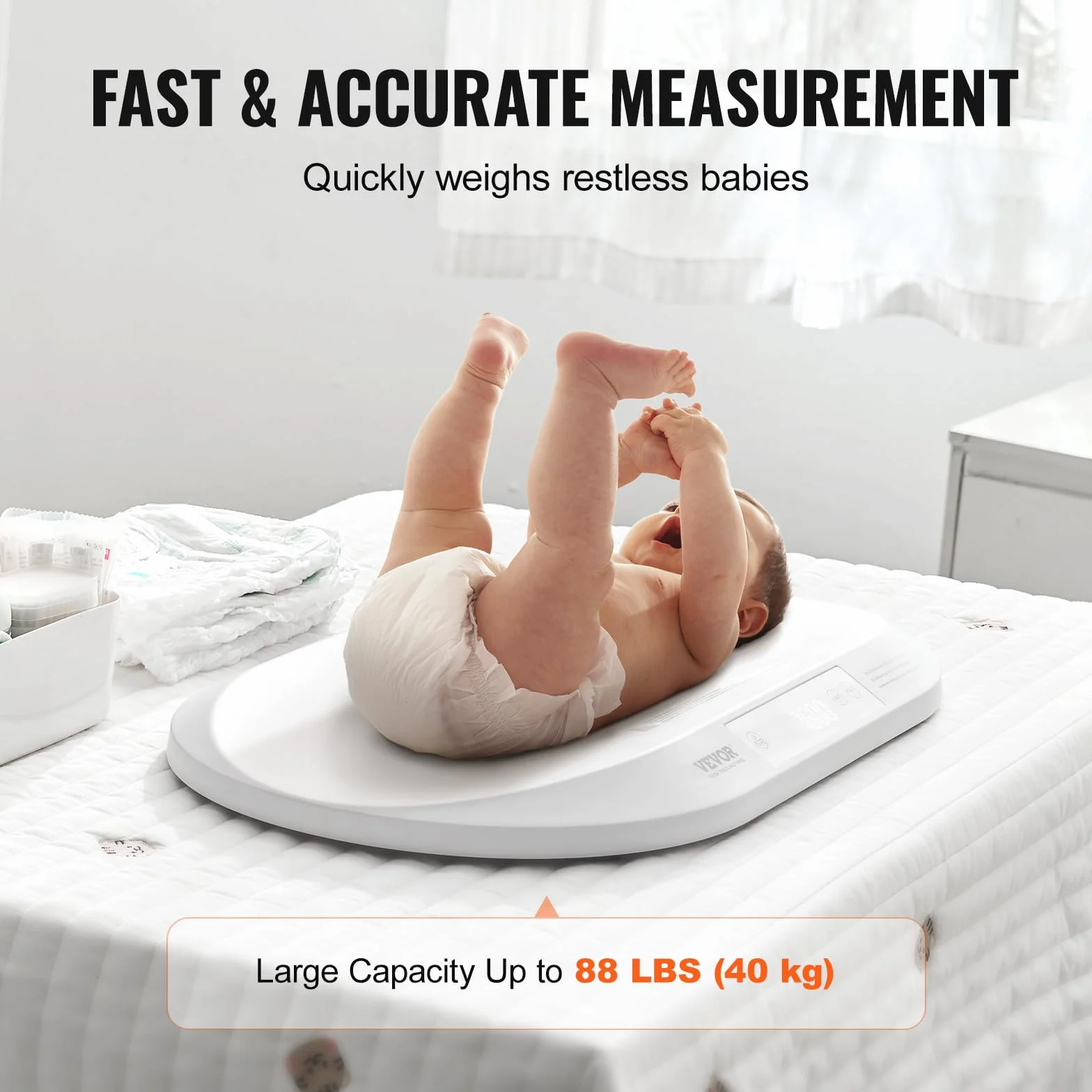 VEVOR Bilancia Digitale per Neonati con Metro a Nastro, Capacità 40 kg, Funzione Hold & Tare