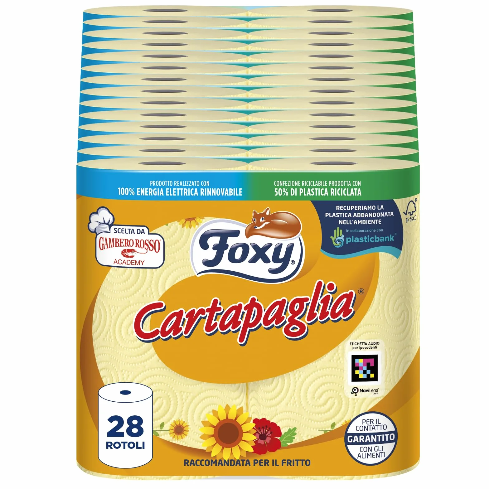 Foxy Cartapaglia Asciugatutto 2 rotoli 2 veli spessore Vortici Super-Assorbenti FSC Confezione riciclabile