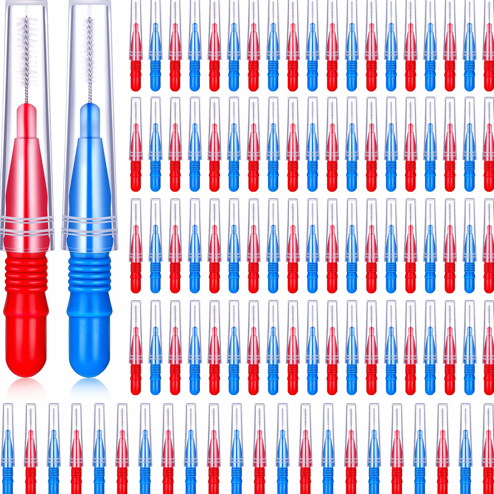 Spazzolino Interdentale Stuzzicadenti Dentali Flosser 100 Pezzi Igiene Orale Strumento (Rosso, Blu)