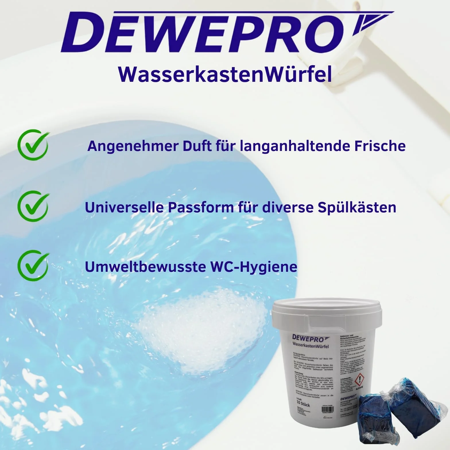 DEWEPRO - Set di 2 barattoli di pastiglie detergenti da 10 cubetti per WC da inserire nella cassetta dell’acqua di scarico per la freschezza del bagno