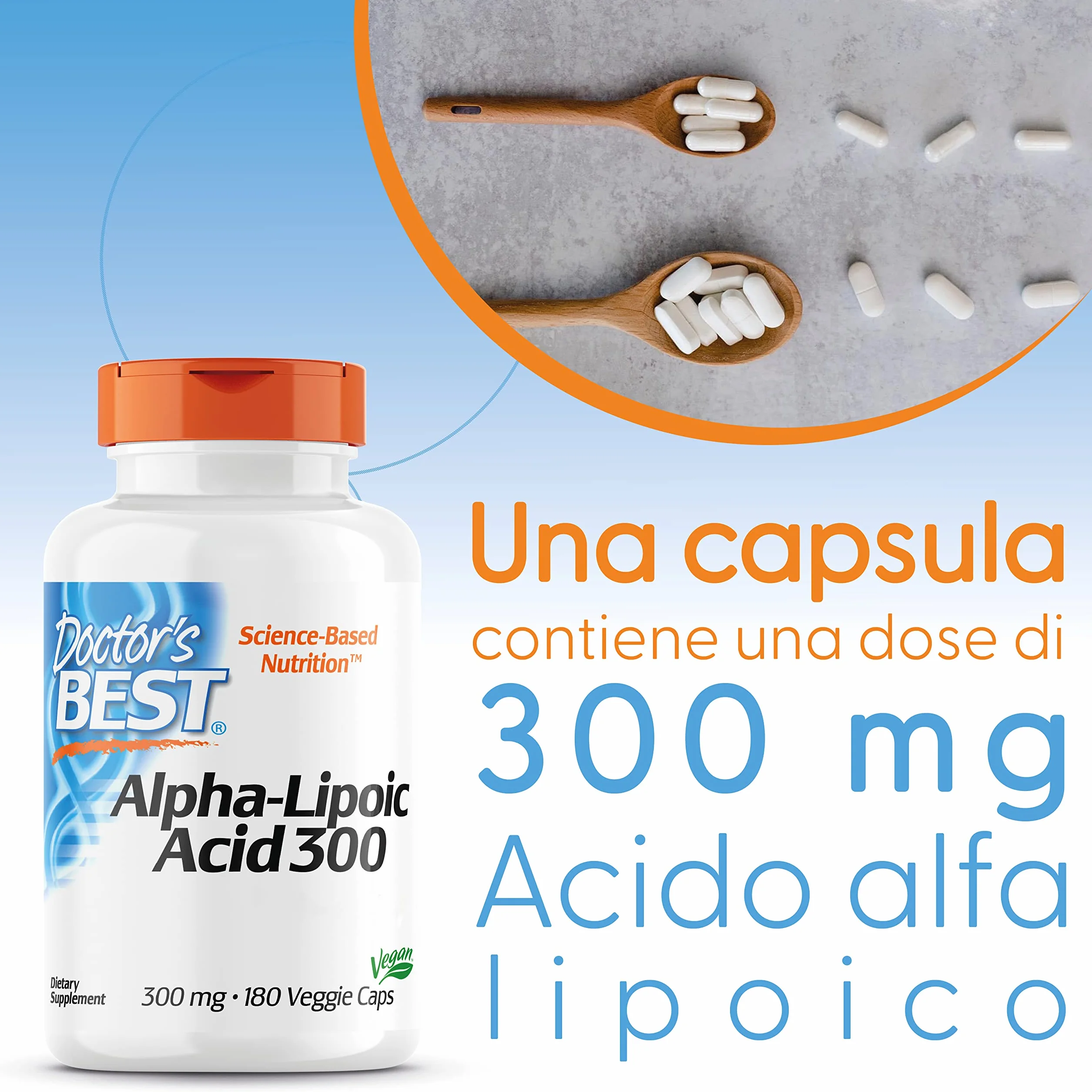 Doctor's Best Alpha-Lipoic Acid 300mg 180 Capsules Vegane Non GMO Gluten Free Soy Free
