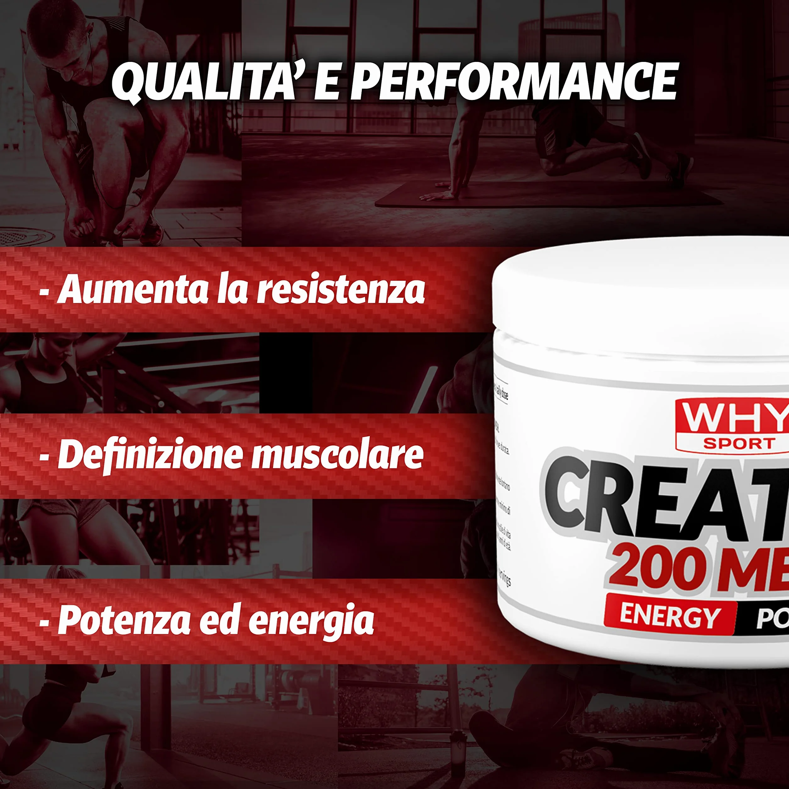 WHY SPORT CREATINA 200 MESH - Creatina - Pre Workout - Integratore Alimentare a Base di Creatina Monoidrato - 200 g