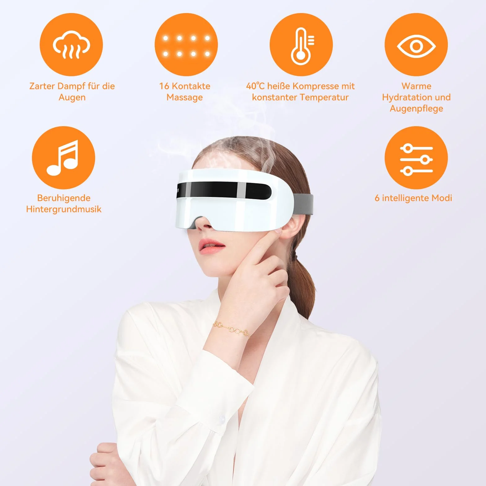 Massaggiatore per gli occhi con vapore, maschera riscaldante con vibrazione e musica Bluetooth, 5 modalità ricaricabile