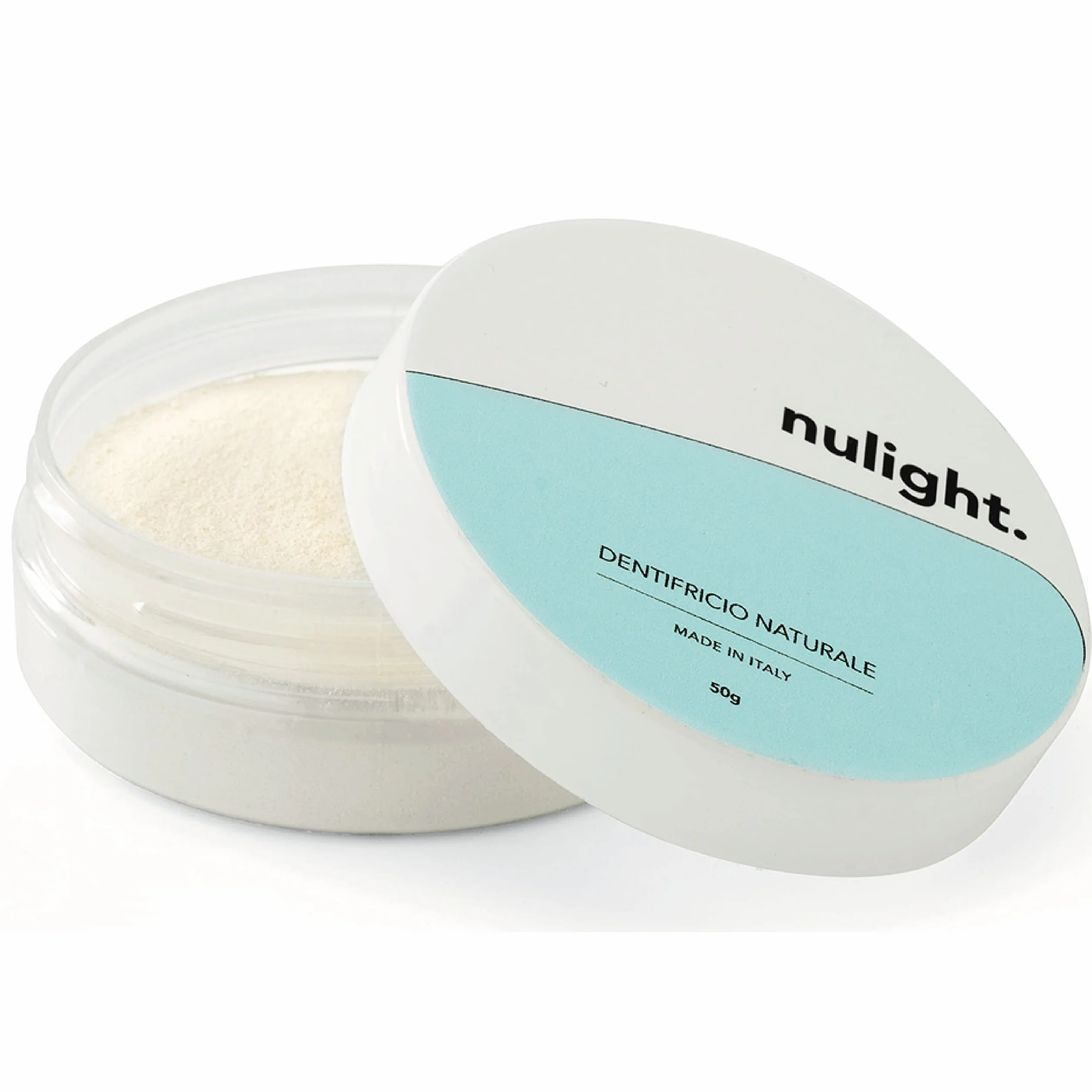 Nulight Dentifricio in Polvere per Sbiancamento Denti Professionale Senza Fluoro per Gengive e Denti Bianchi Sensibili Made in Italy Vegano Bambini e Adulti 50g (1)
