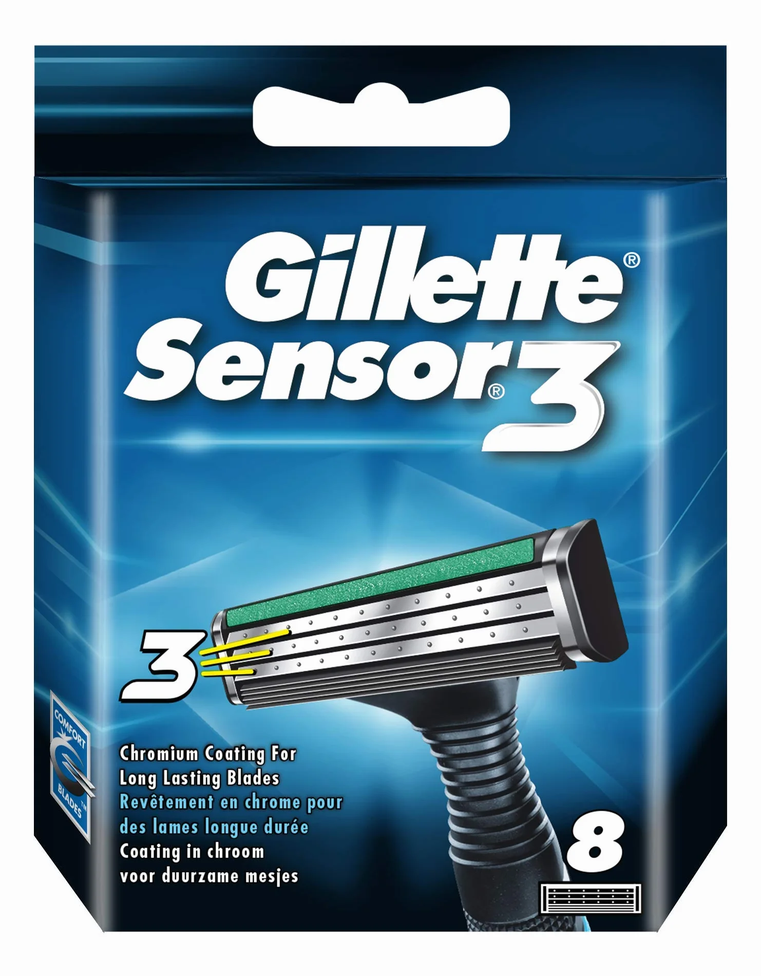 Gillette Sensor3, Confezione da 8 Lamette da Barba di Ricambio da 3 Lame, con Testina Snodabile, Rivestimento in Cromo per Lame che Durano a Lungo