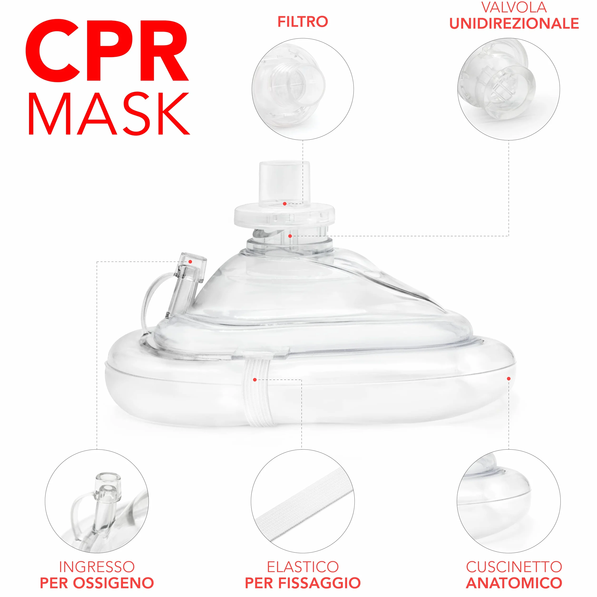 AIESI Pocket Mask maschera di rianimazione professionale con valvola unidirezionale e filtro CPR Resuscitator