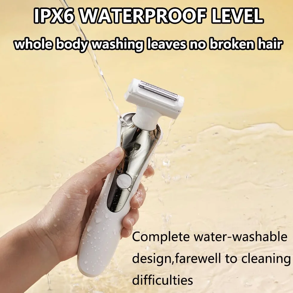 Rasoio Elettrico Donna, 3 in 1 Epilatore Elettrico Donna Senza Fili per corpo, gambe, peli pubici e viso, IPX6 impermeabile e USB ricaricabile, Bianco