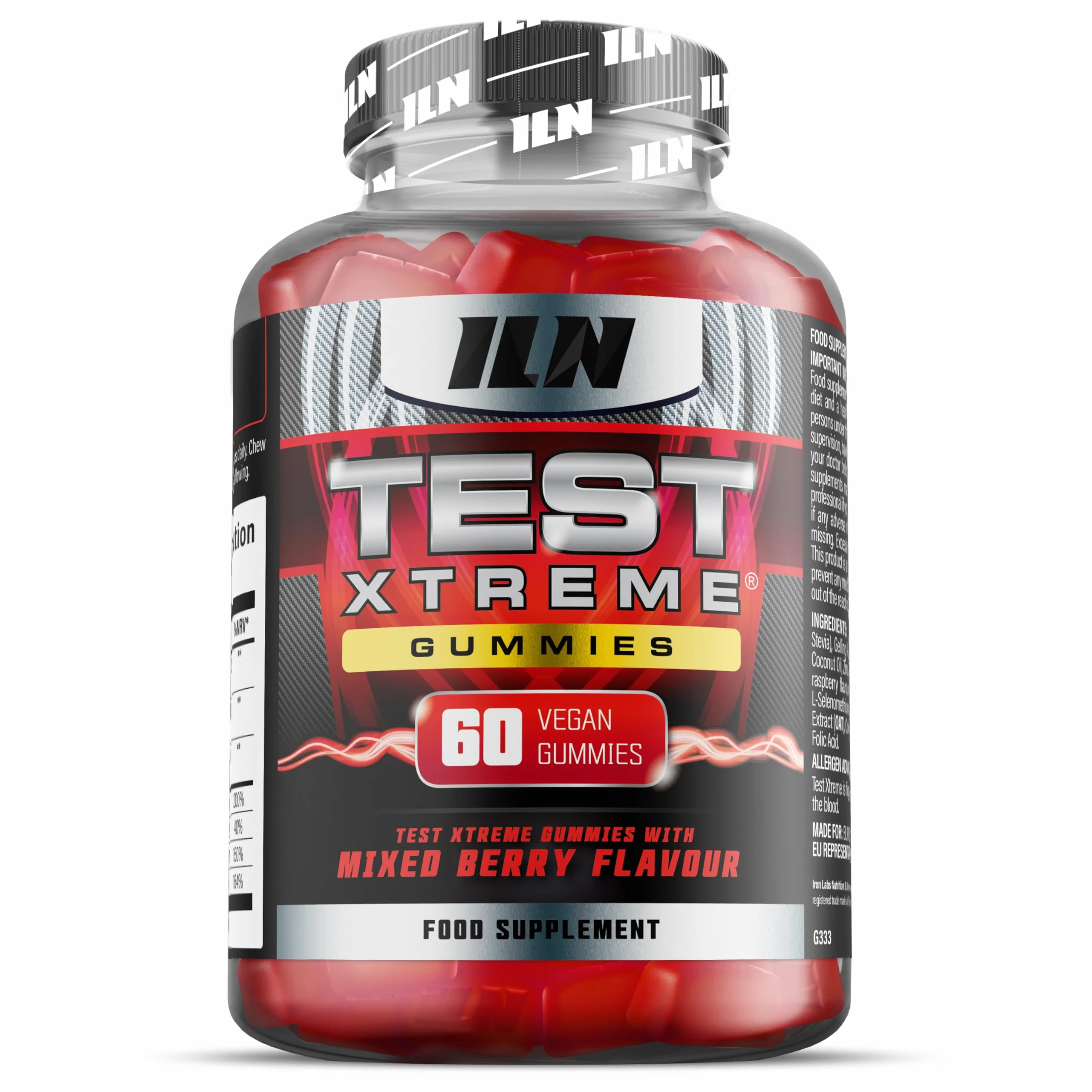 Test Xtreme Gommose Uomo - Maca 30:1, Ginseng, Zinco - Senza Zuccheri, Gusto Frutti di Bosco - 60 Gommose Vegane