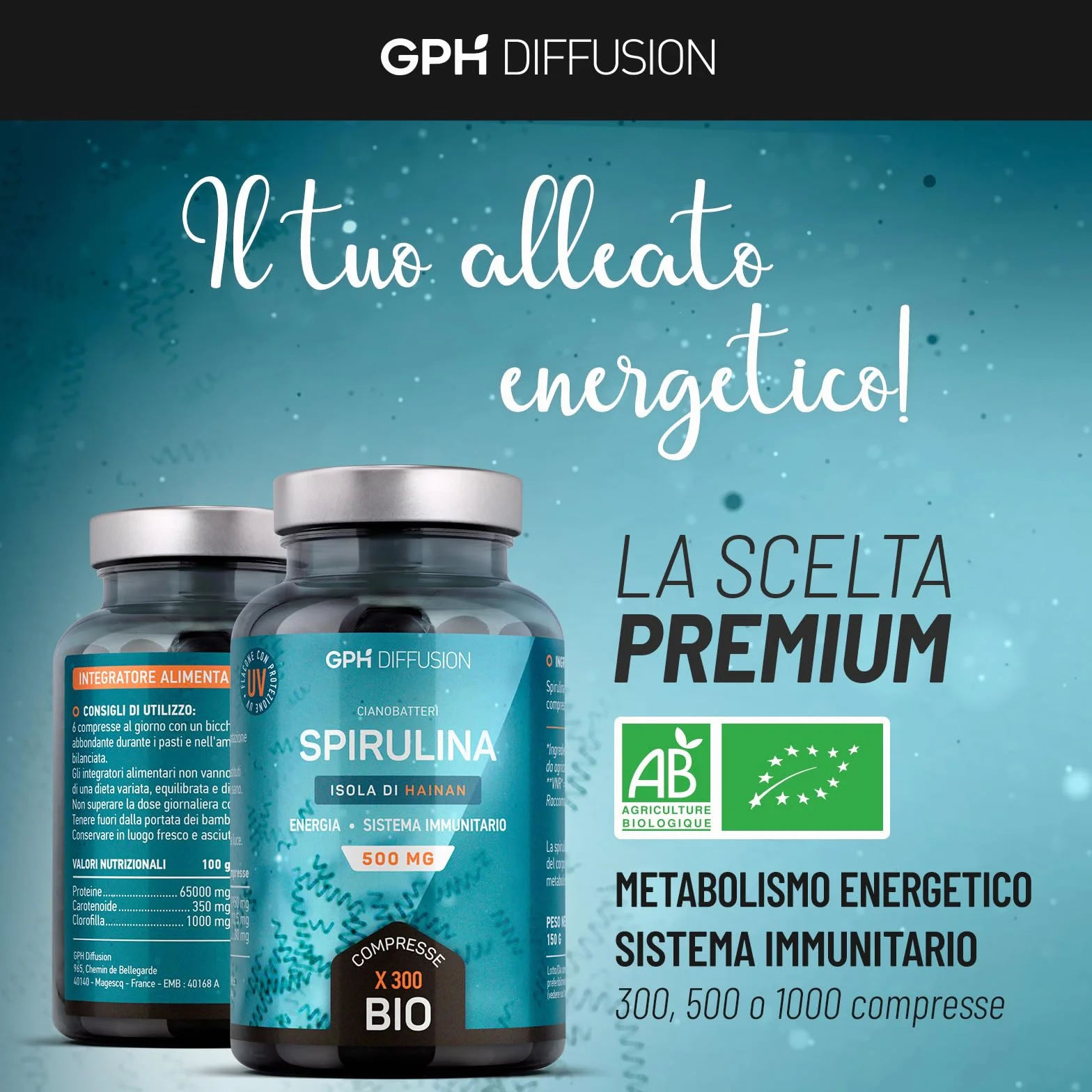 GPH Diffusion Spirulina Biologica 500mg 1000 compresse