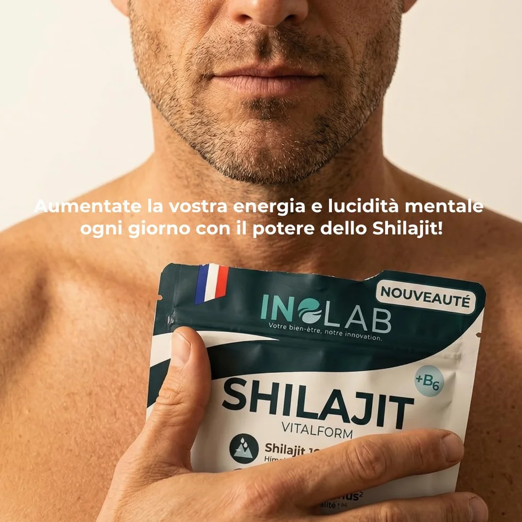 INOLAB Shilajit Puro Originale Himalaya | Titolato al 50% in Acido Fulvico I Integratore per Energia, Equilibrio ormonale, Vitalità maschile e Benessere Mentale I Shilajit Mumijo Capsule Vegan