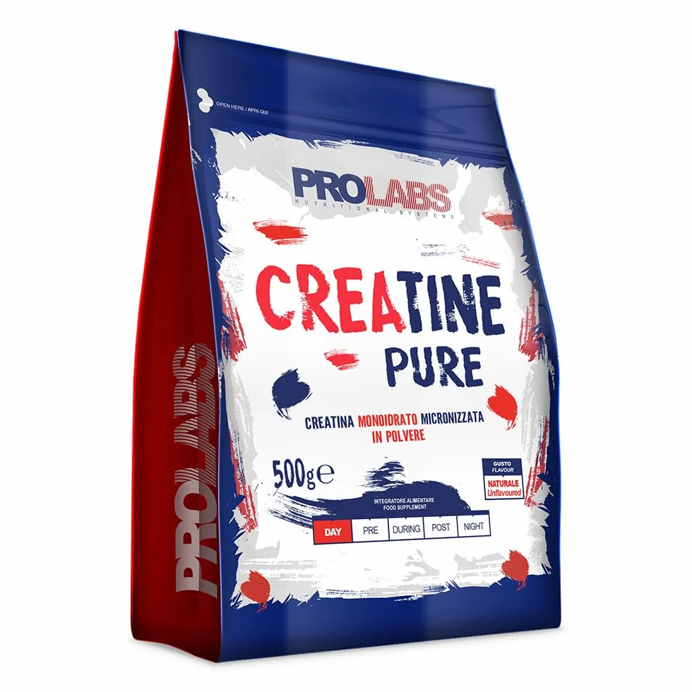 PROLABS – Creatina Monoidrata Creatine PURE Polvere 100% Pura Finissima, Creatina Monoidrato Supporta Forza e Performance Sport Alta Intensità - Integratore 100% Vegan anche Pre Workout, Neutro, 500g
