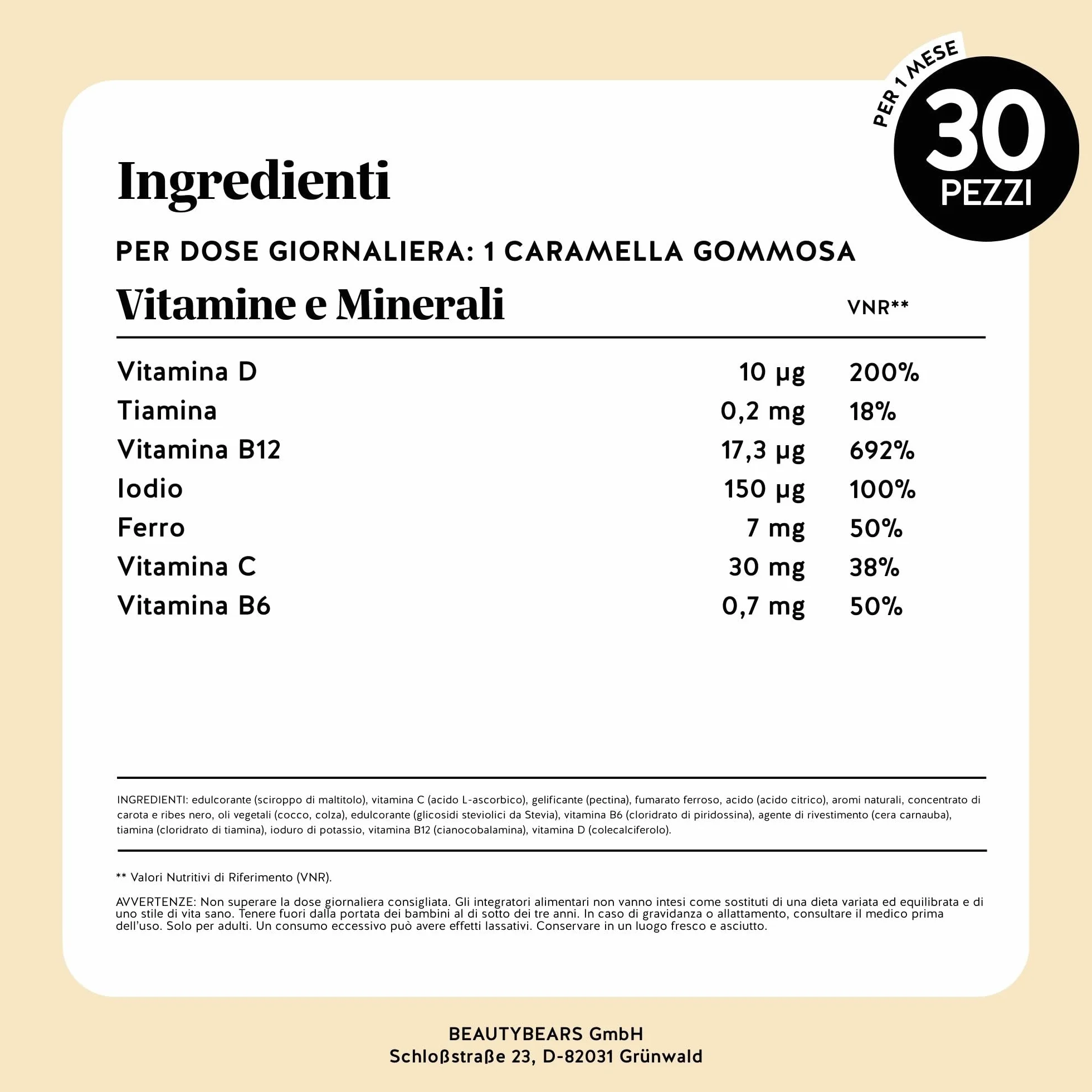 Queen of Iron Power Complex – Integratore Ferro – Difese Immunitarie Gummies – Altamente dosate con Vitamina B12, B1, B6, C, D, Iodio – 30 pezzi (1 mese) – Senza zucchero, Vegane – Bears with Benefits