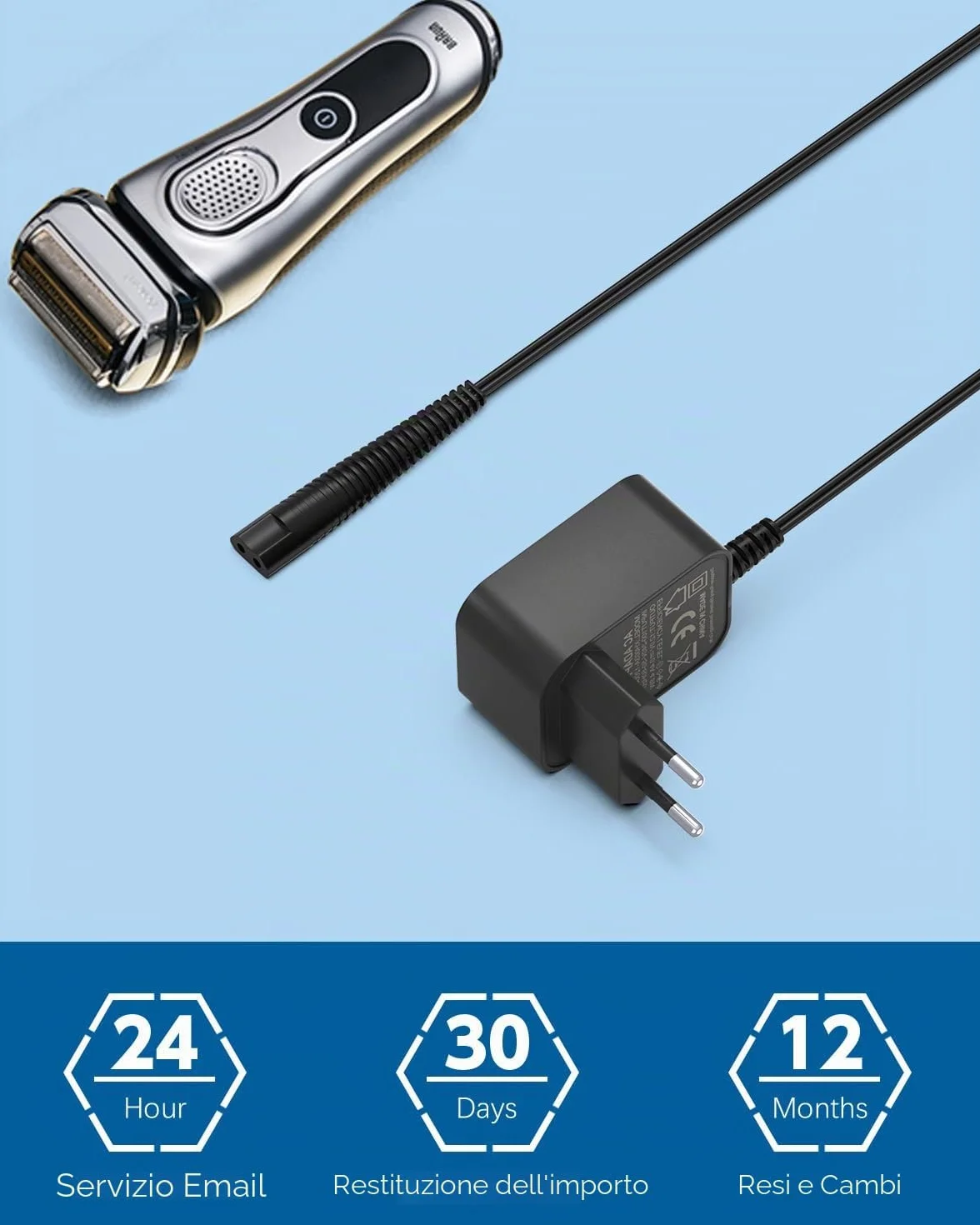 Caricabatterie 12V Compatibile con Braun Rasoio e Silk-épil Serie 9 8 7 5