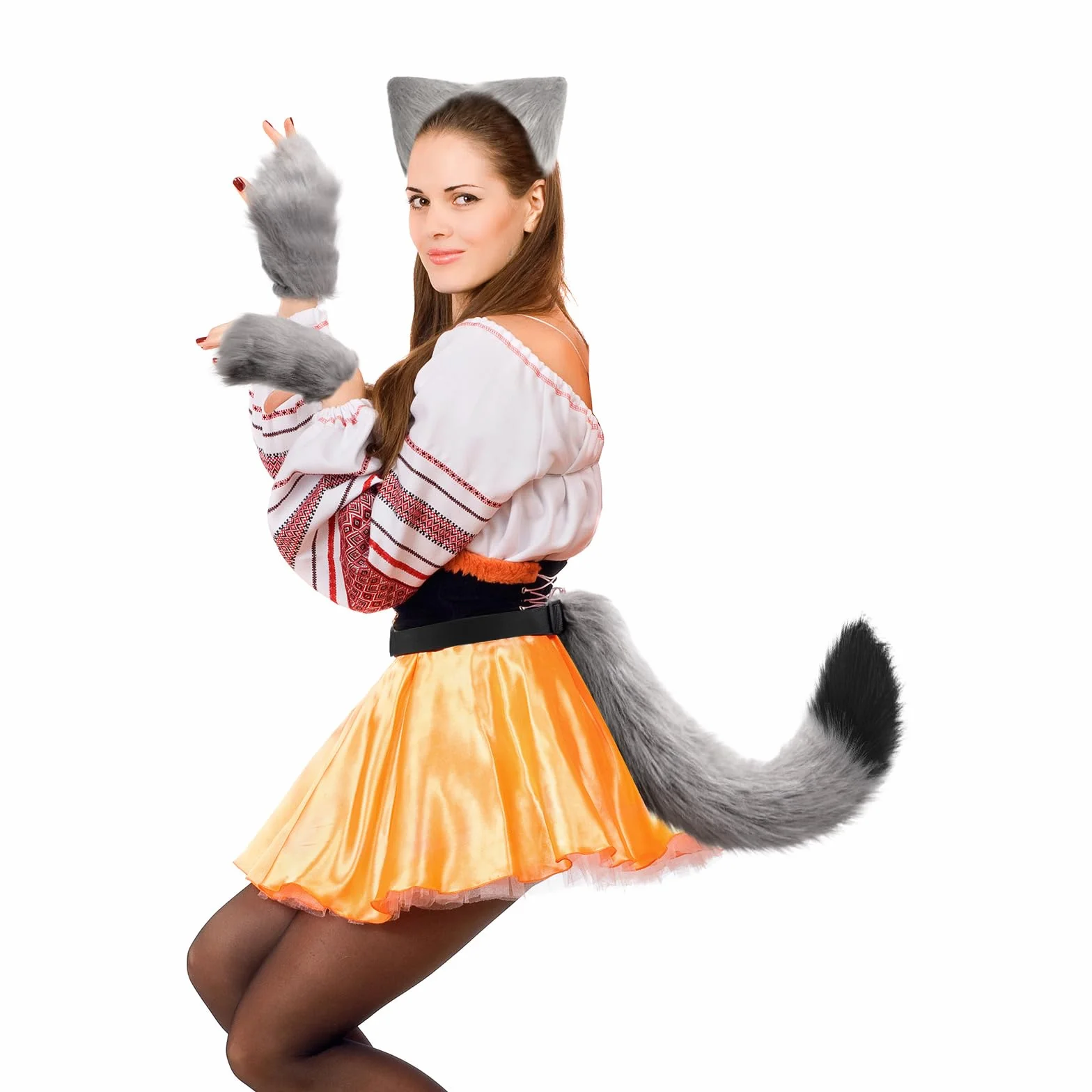 DRESHOW Orecchie e Coda da Lupo Guanti Set Costume Cosplay per Donna