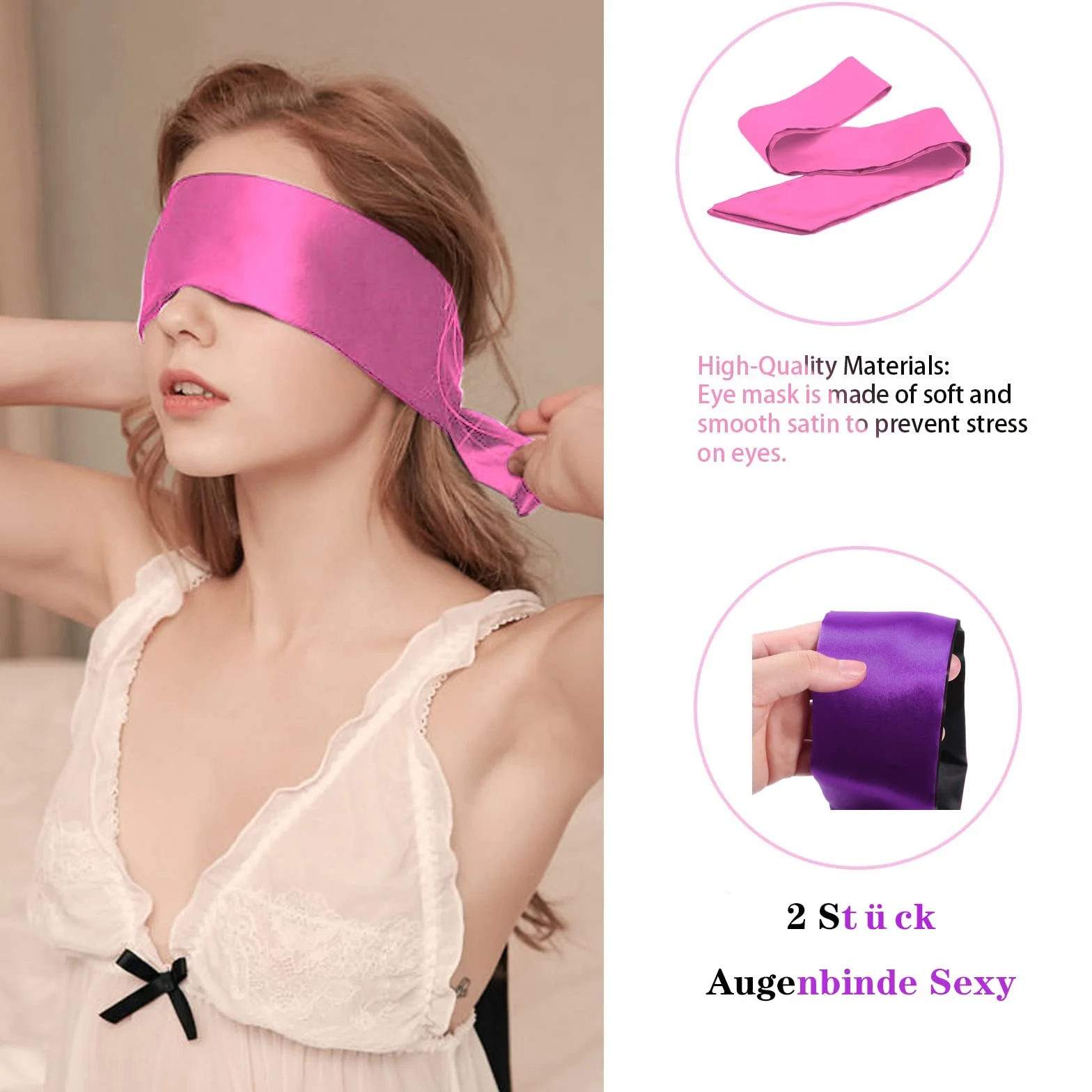 Set 4 pezzi maschera per occhi in corda di cotone e raso di seta per sonno (rosa viola)